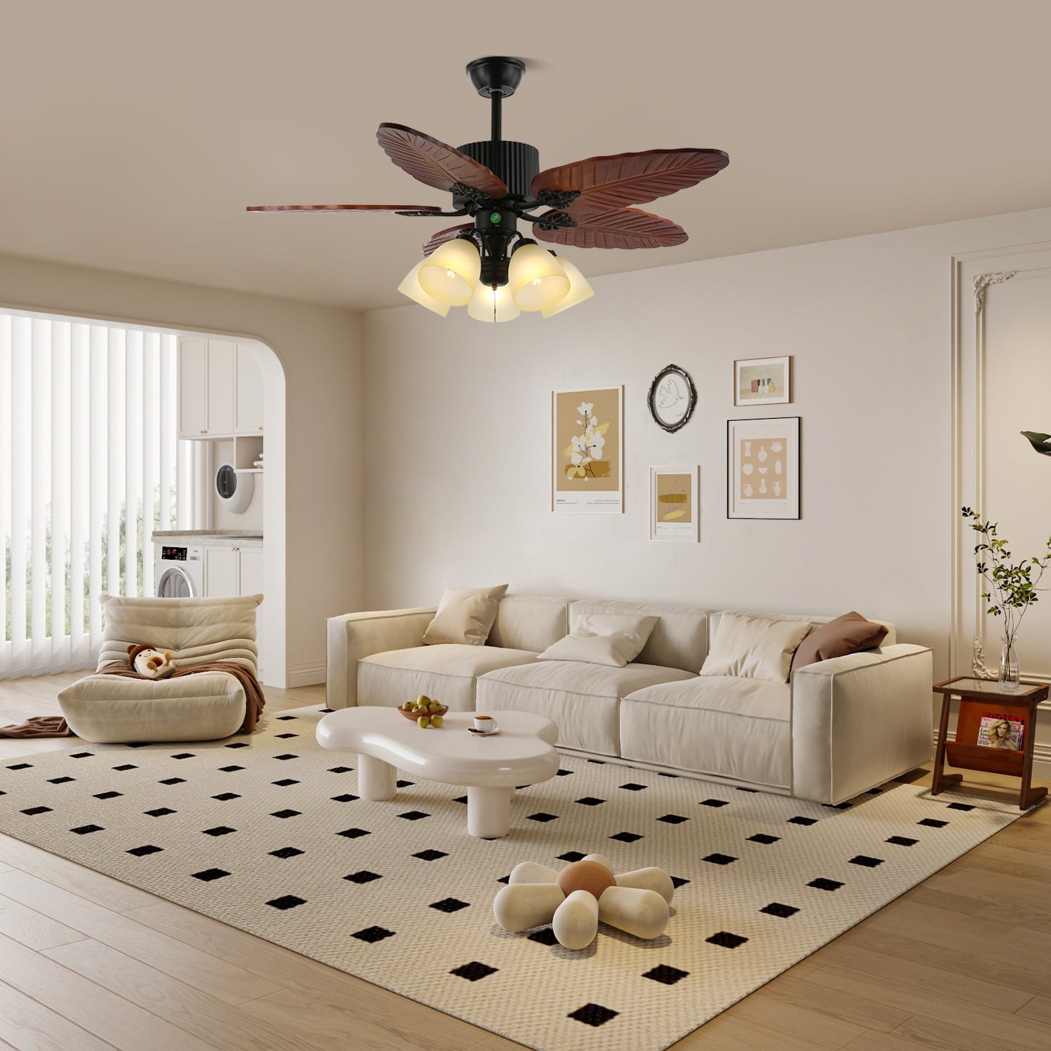 Ventilador de Techo con Lámpara Alistair con aspas de madera e iluminación integrada