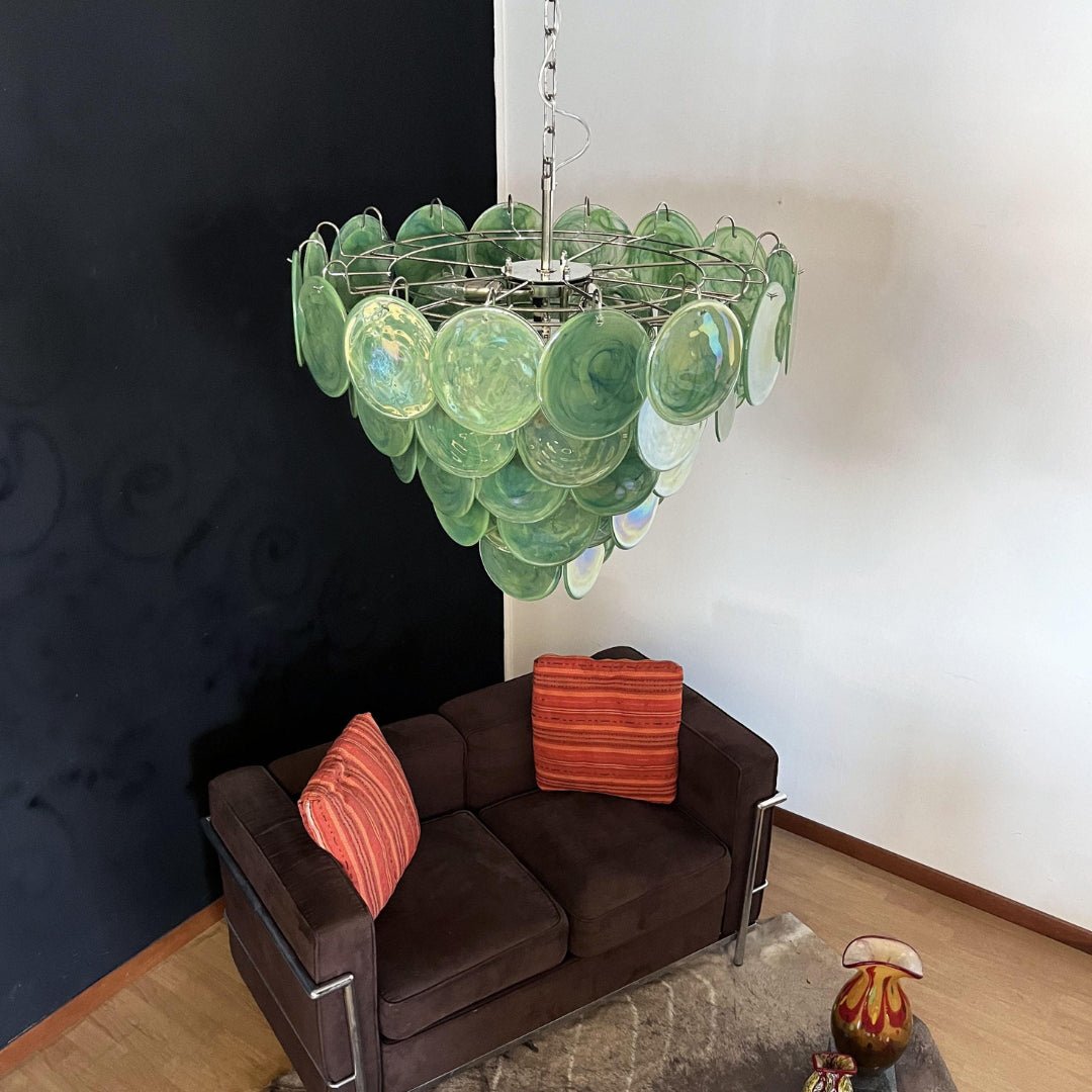 Aurora Chandelier Green Murano Glass Disc - Letslighting