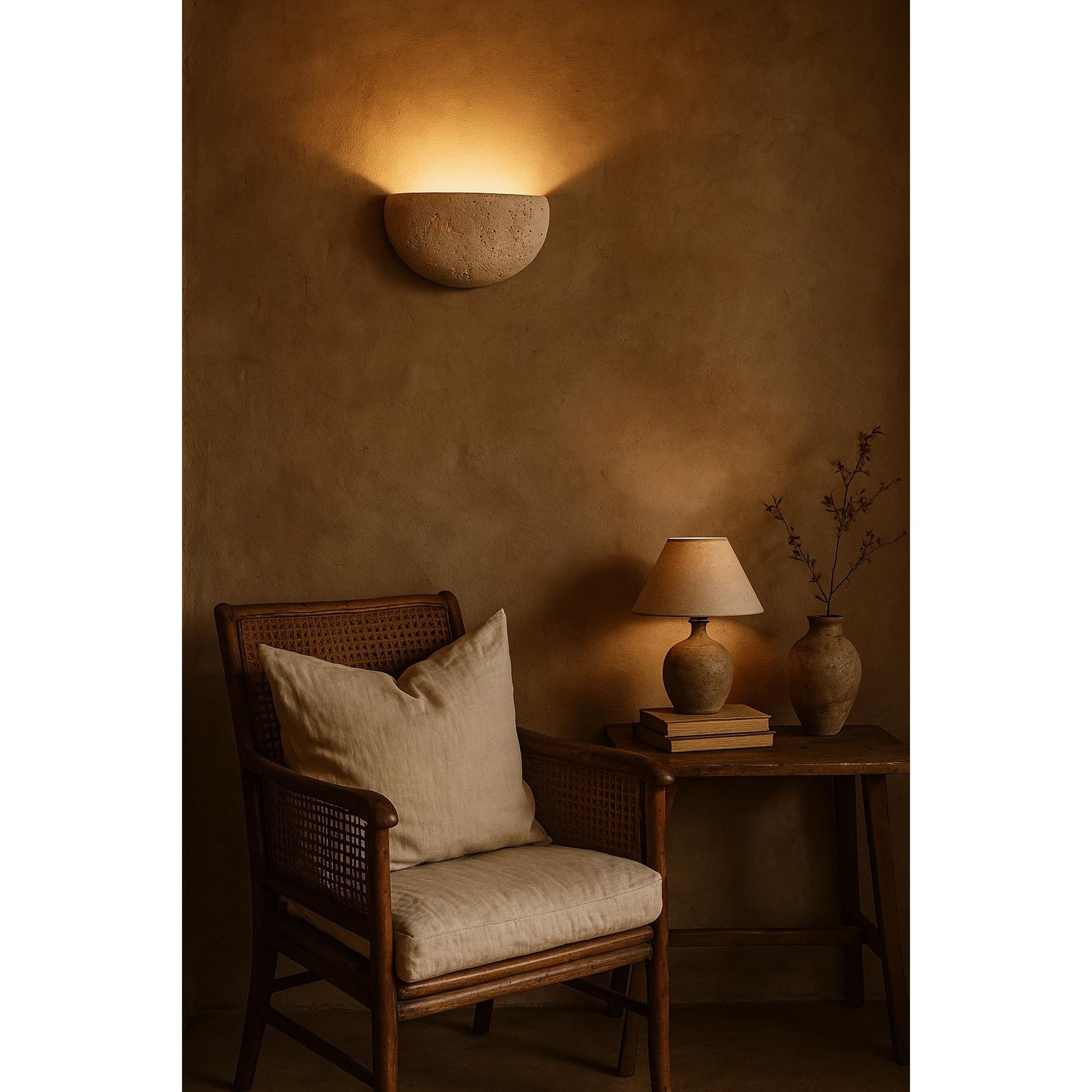 Cuvenarae Modern Minimalist Moon Travertine Wall Lamp - Lamp Copper