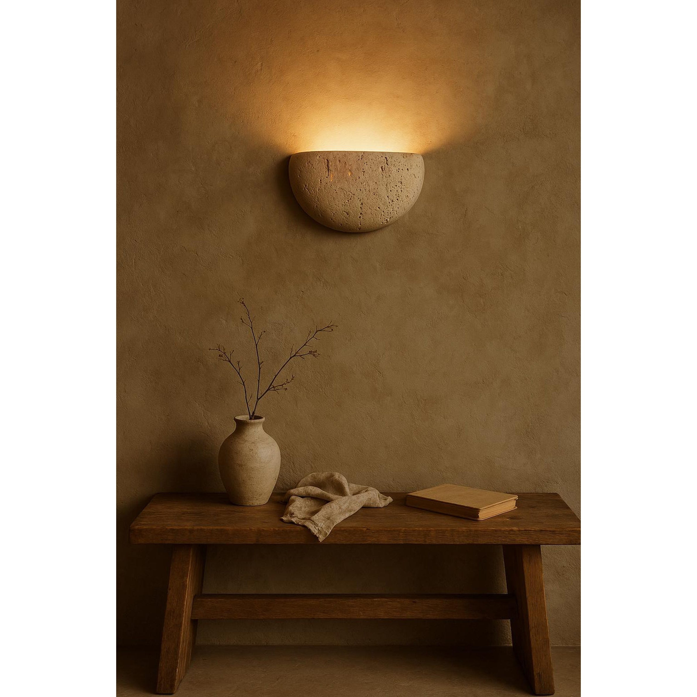 Cuvenarae Modern Minimalist Moon Travertine Wall Lamp - Lamp Copper