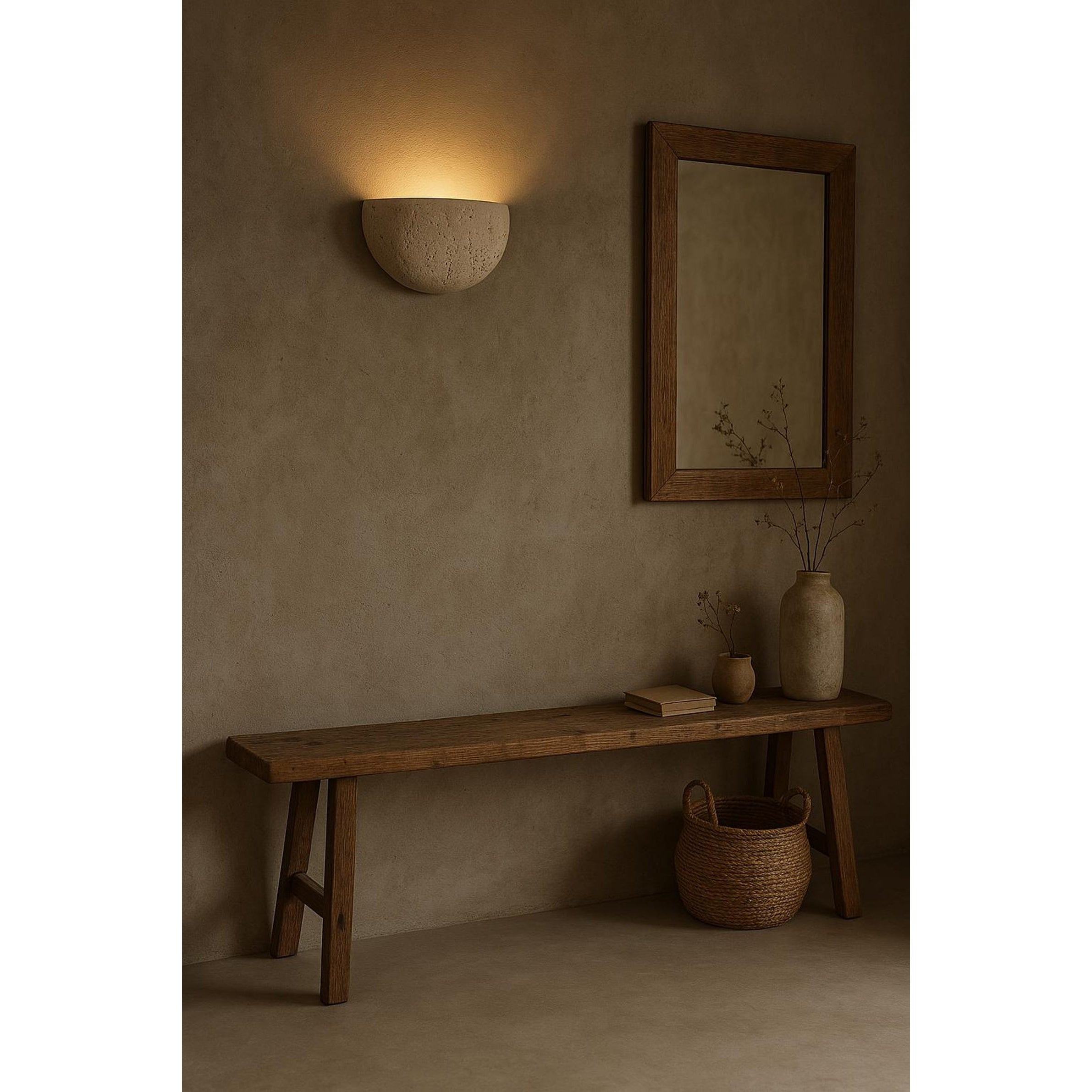 Cuvenarae Modern Minimalist Moon Travertine Wall Lamp - Lamp Copper
