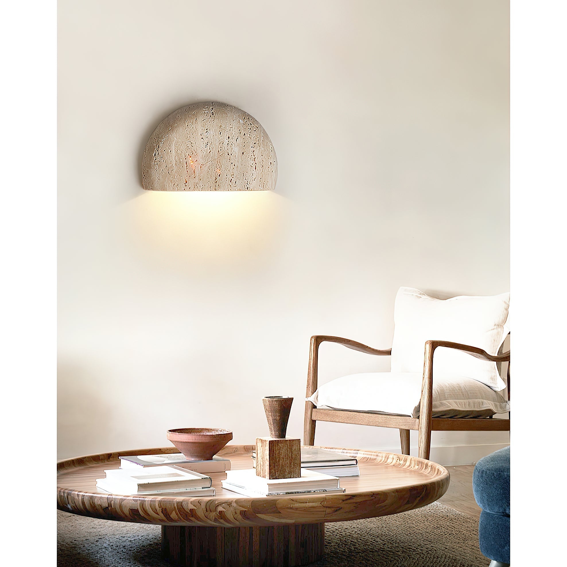Cuvenarae Modern Minimalist Moon Travertine Wall Lamp - Lamp Copper