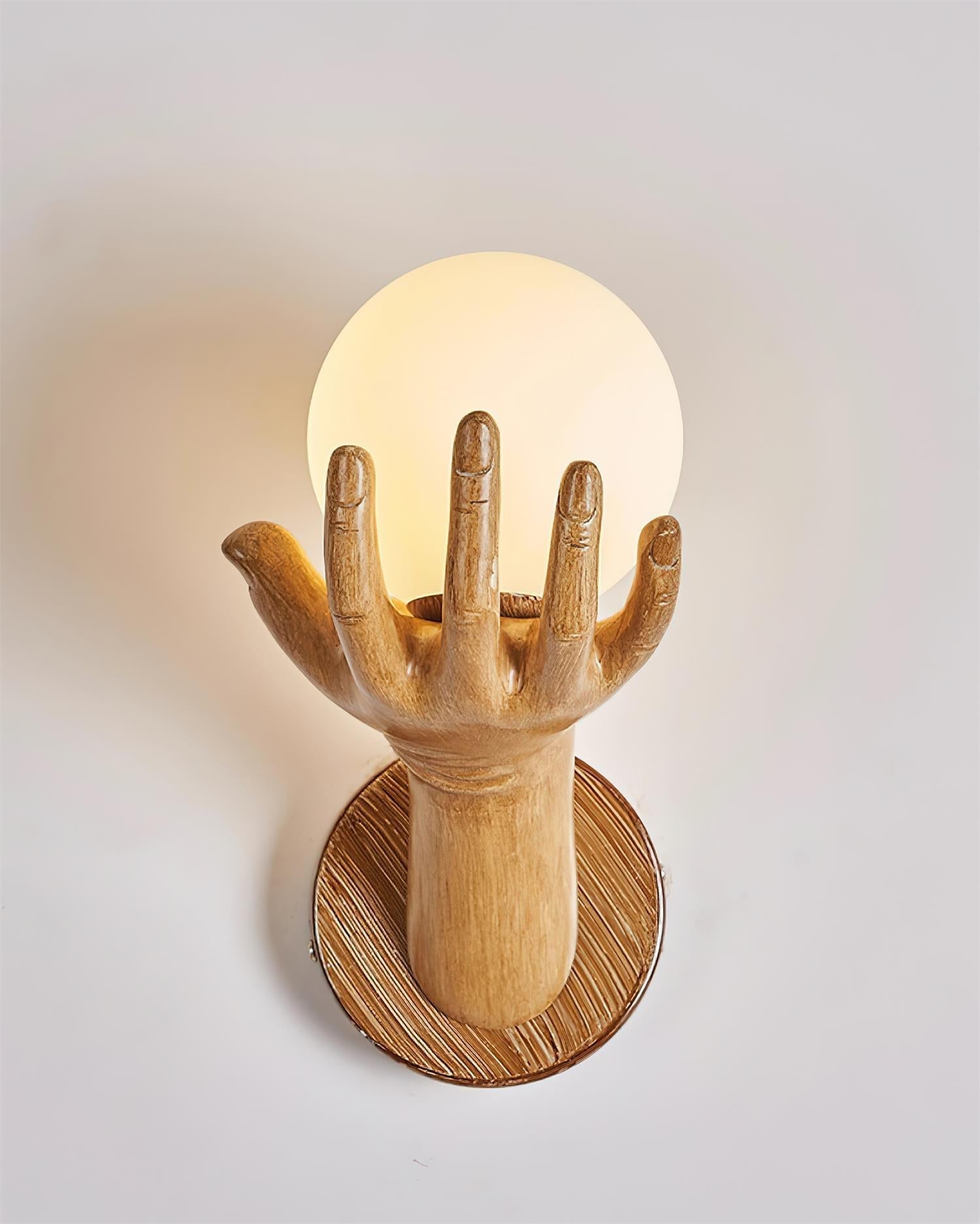 Wall Lamp Polymer Body Hand Shape Globe Shade Wood Grain - Letslighting