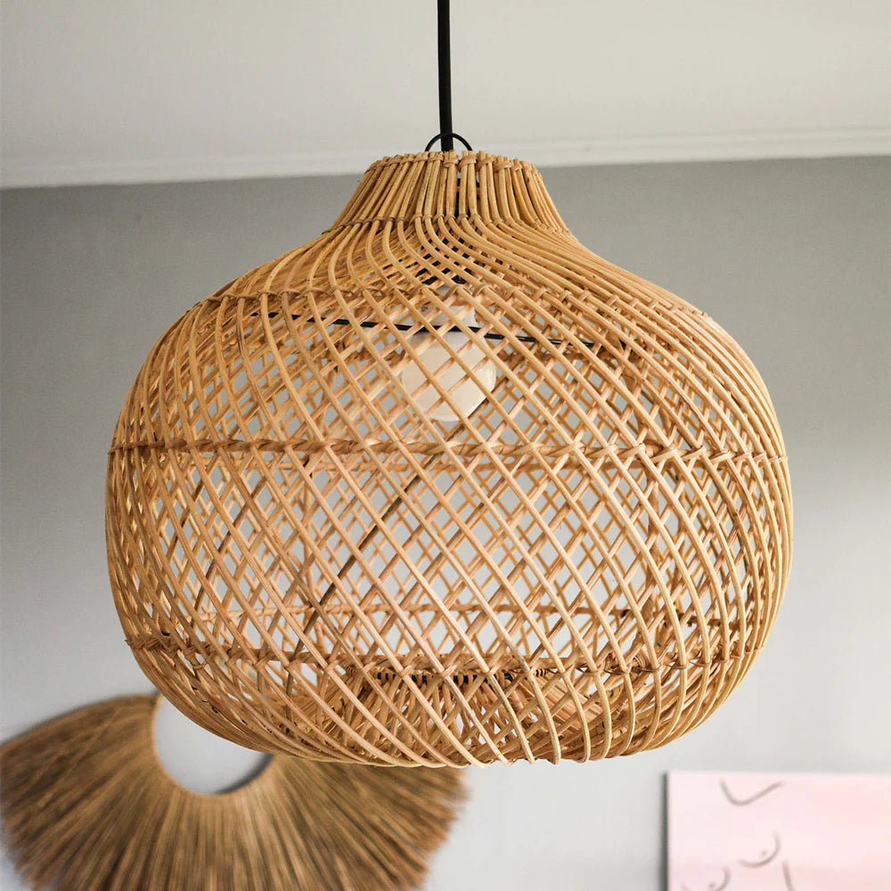 Ritta Diseño Artesanal LED Lámpara Colgante Ratán Dormitorio/Estudio