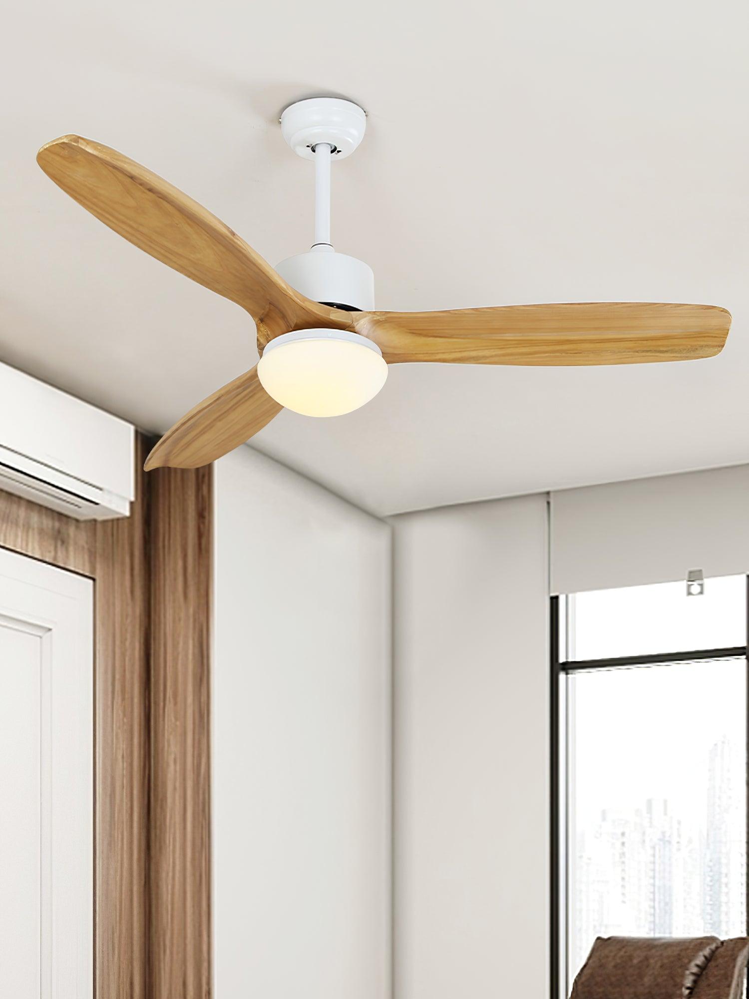 Detalle de la pantalla de cristal del ventilador con luz Brivel Elegance.