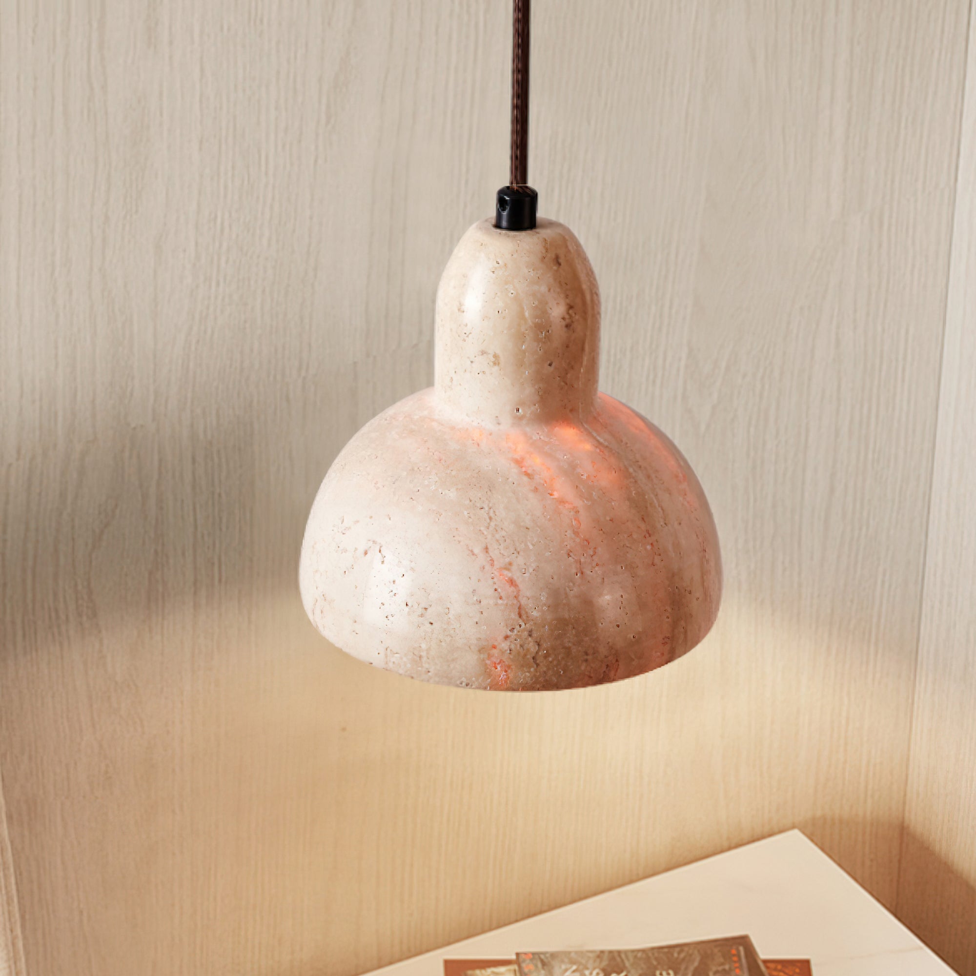 Vaelior Dome Shade Travertine Pendant Light - Letslighting