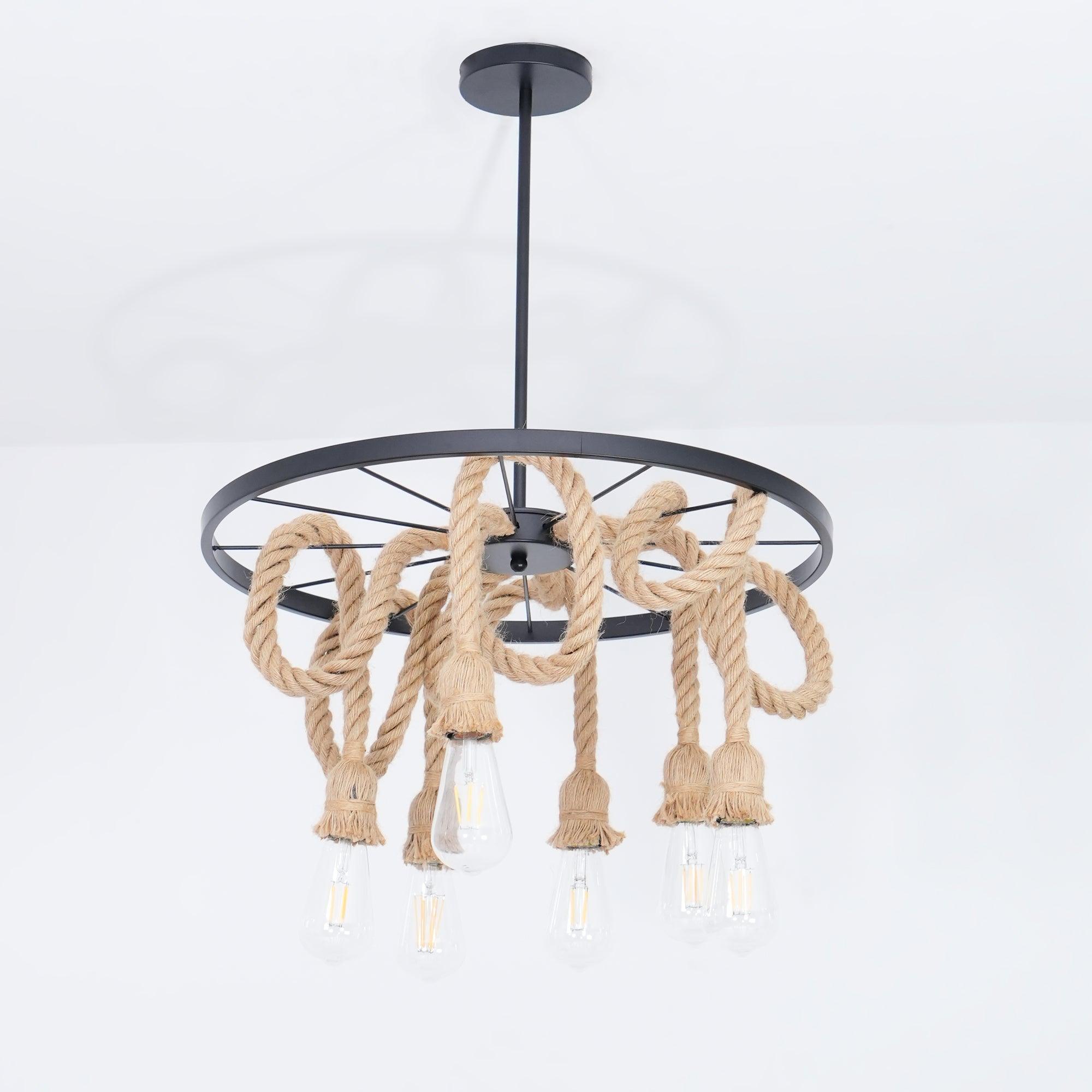 Hemp Rope Industrial Six Head Chandelier - Letslighting