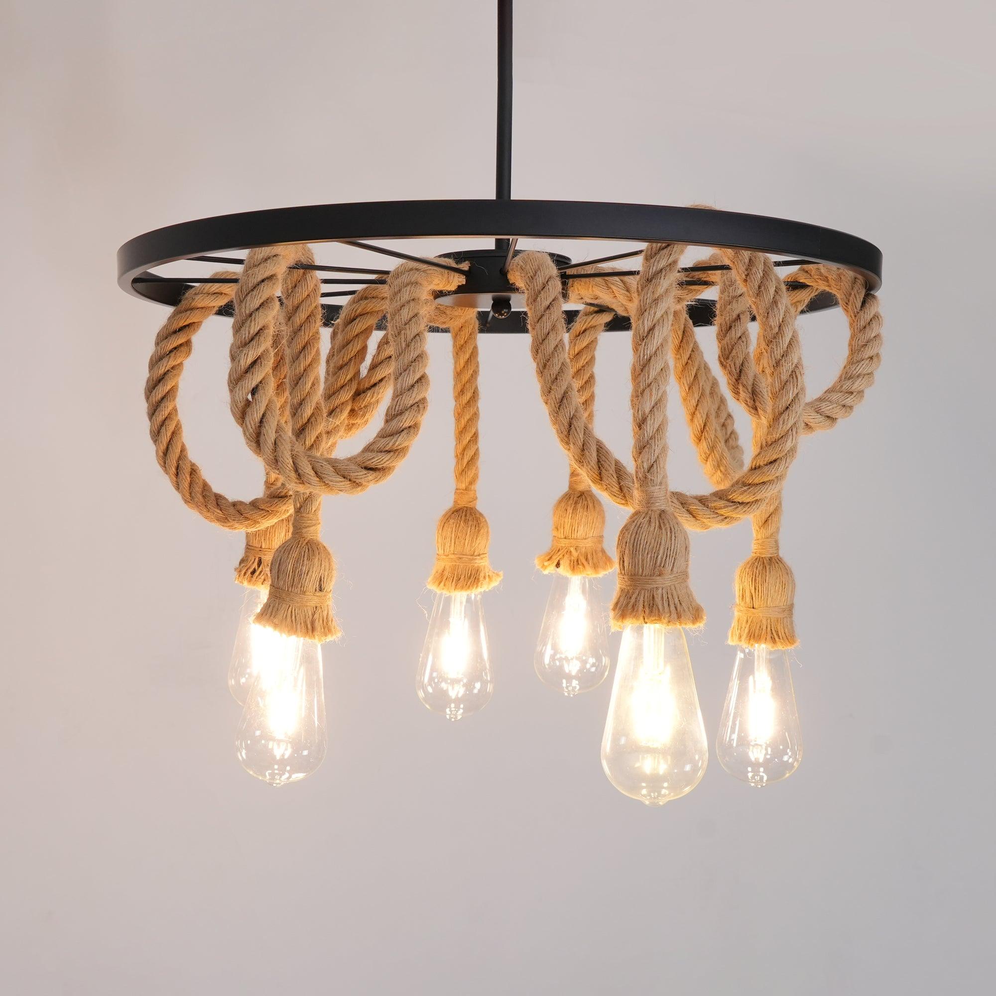 Hemp Rope Industrial Six Head Chandelier - Letslighting