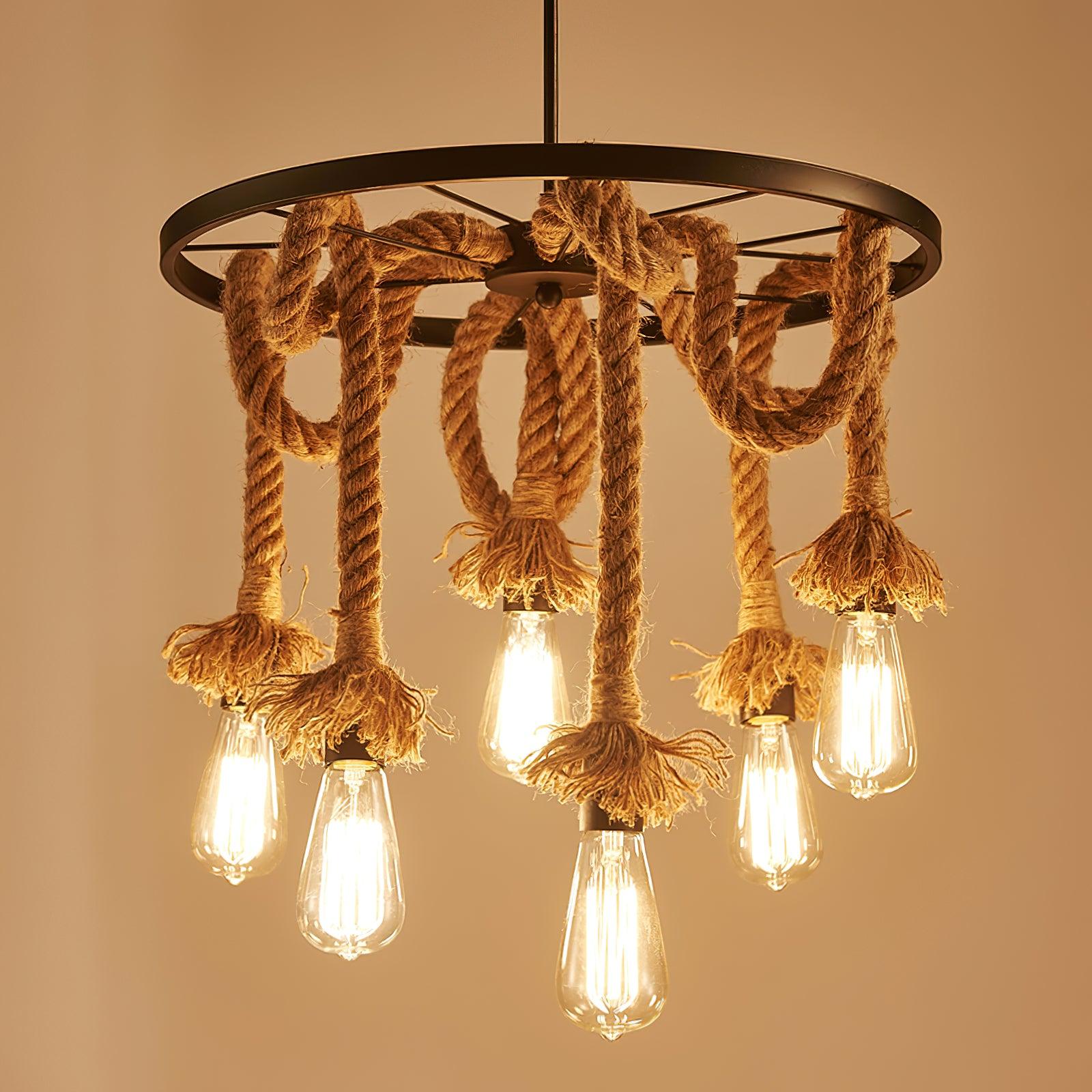 Hemp Rope Industrial Six Head Chandelier - Letslighting