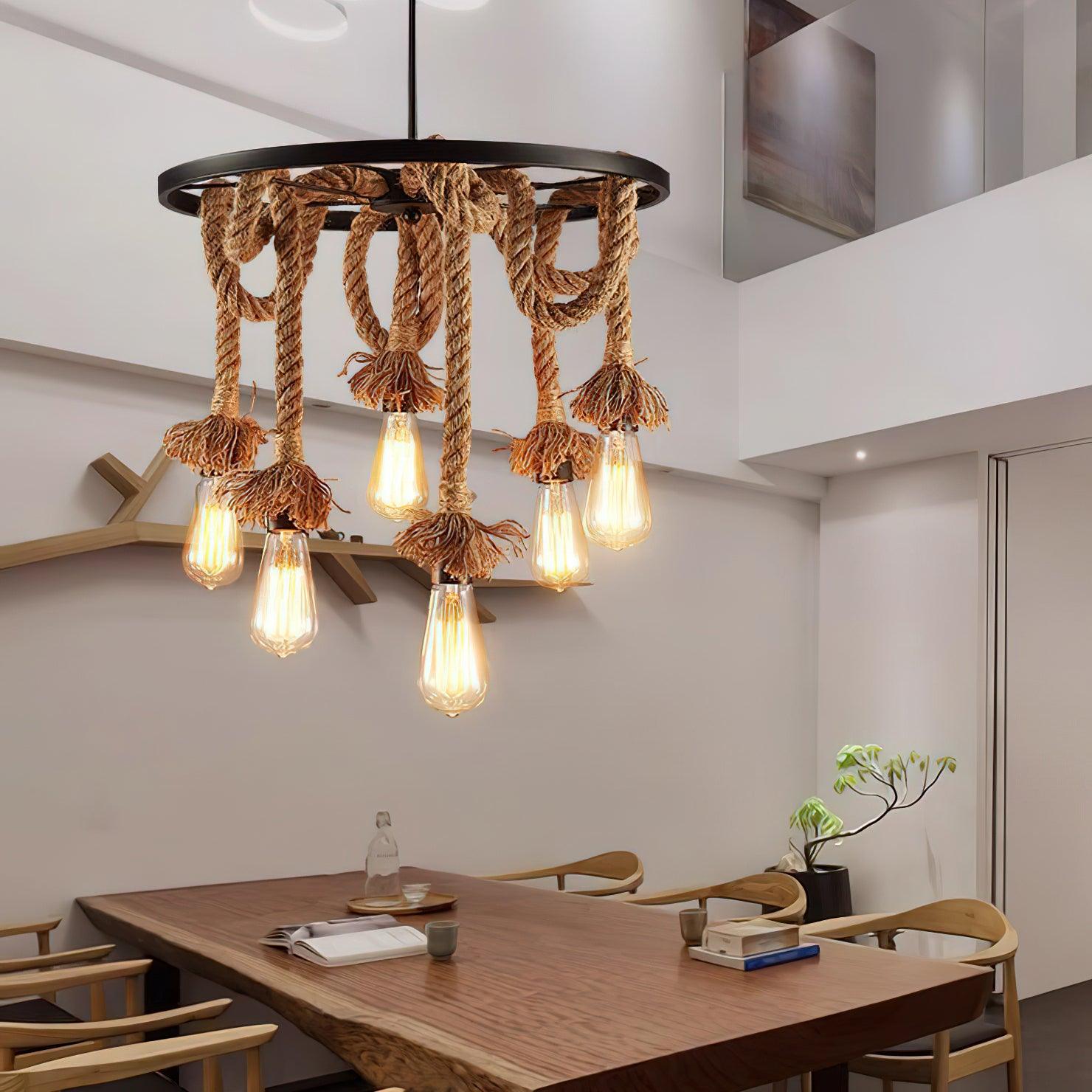 Hemp Rope Industrial Six Head Chandelier - Letslighting