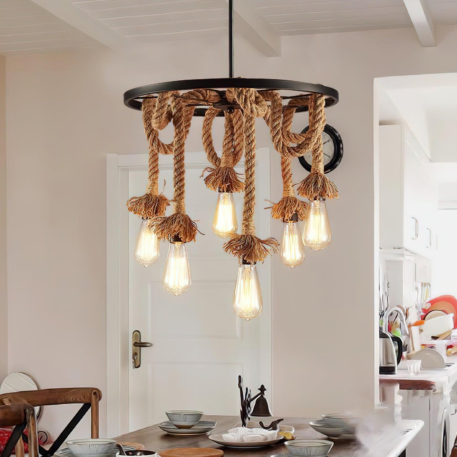 Hemp Rope Industrial Six Head Chandelier - Letslighting