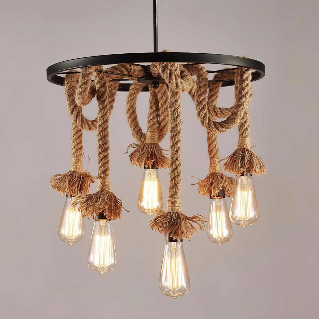 Hemp Rope Industrial Six Head Chandelier - Letslighting