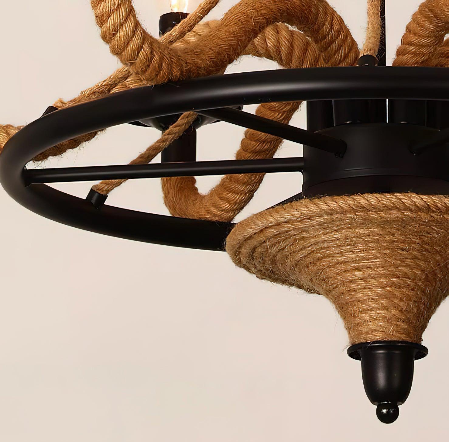 Hemp Rope Industrial Large Wheel Chandelier - Letslighting