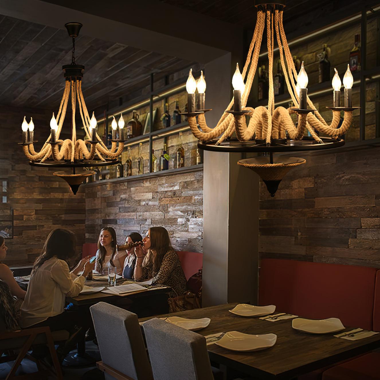 Hemp Rope Industrial Large Wheel Chandelier - Letslighting