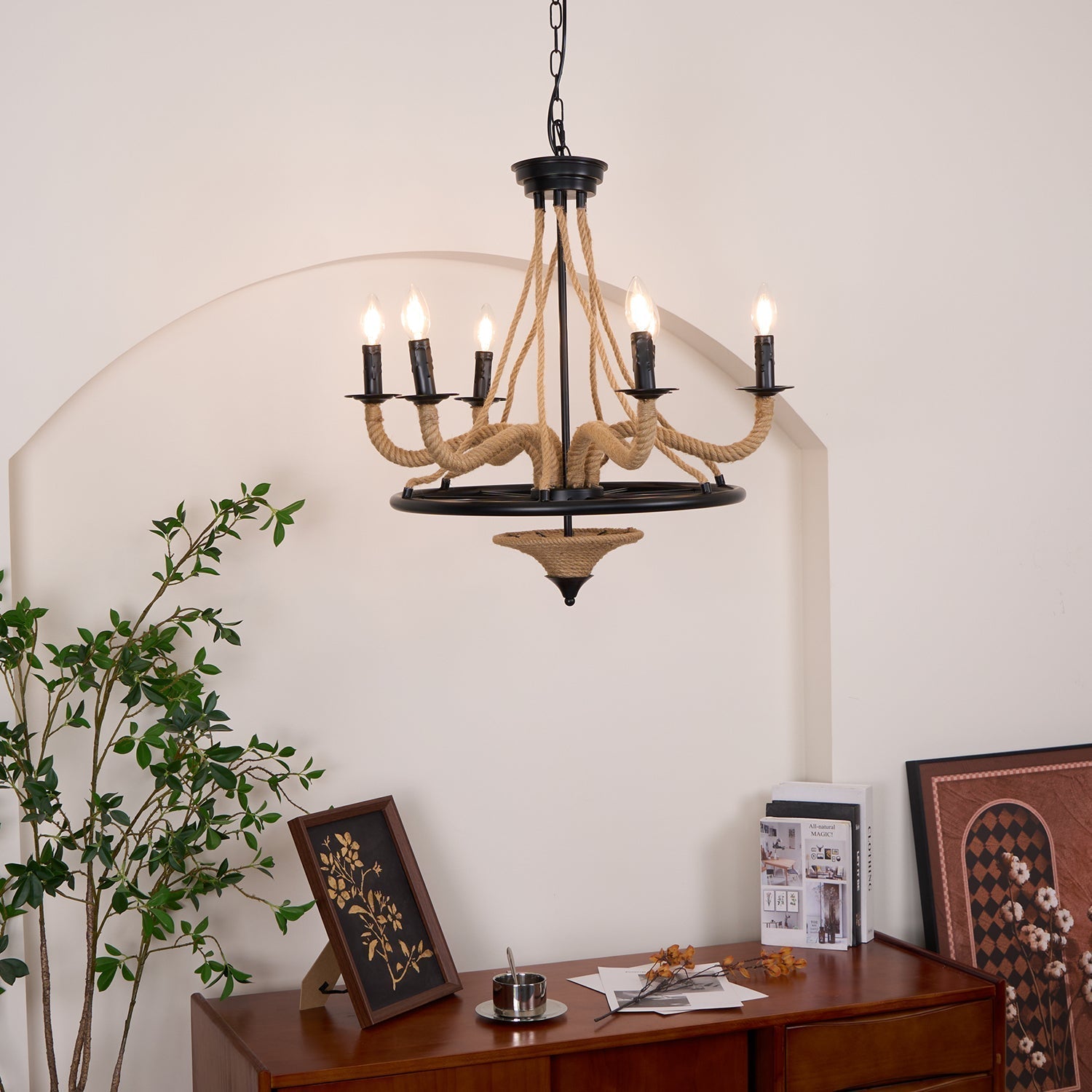 Hemp Rope Industrial Large Wheel Chandelier - Letslighting