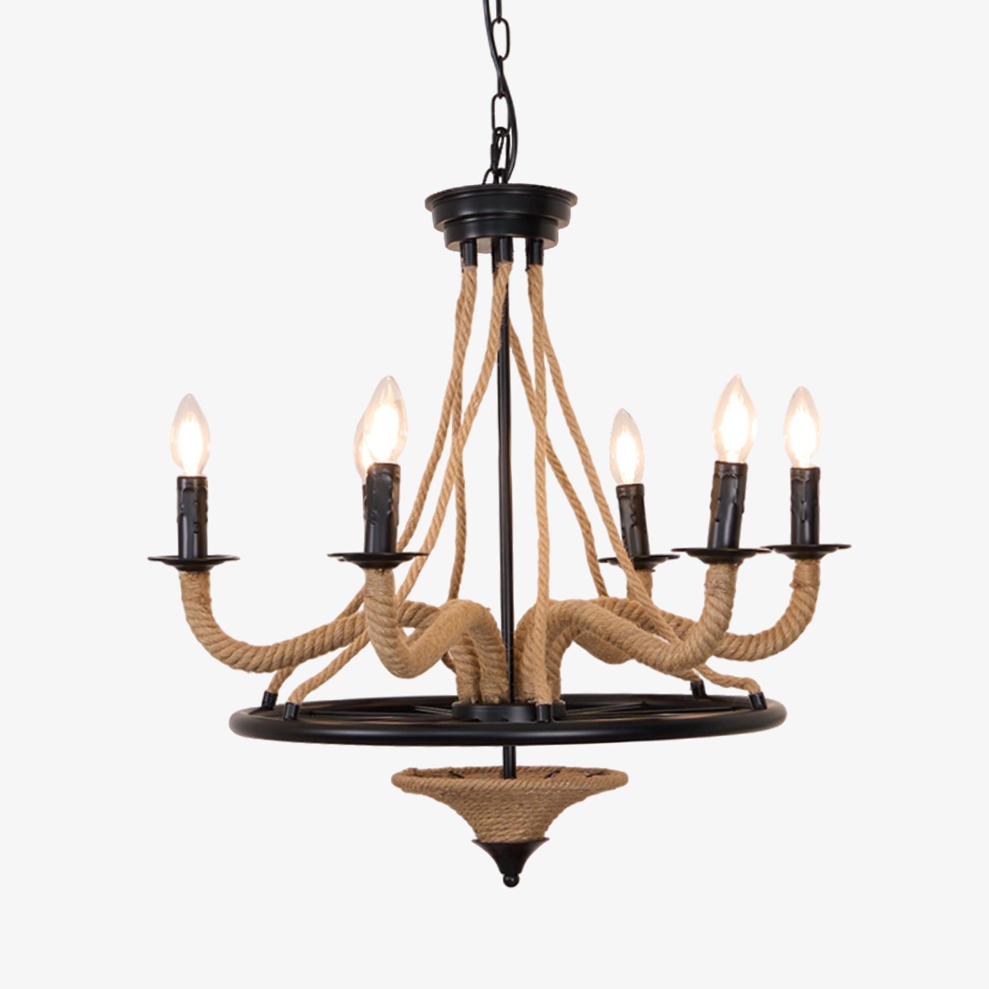 Hemp Rope Industrial Large Wheel Chandelier - Letslighting