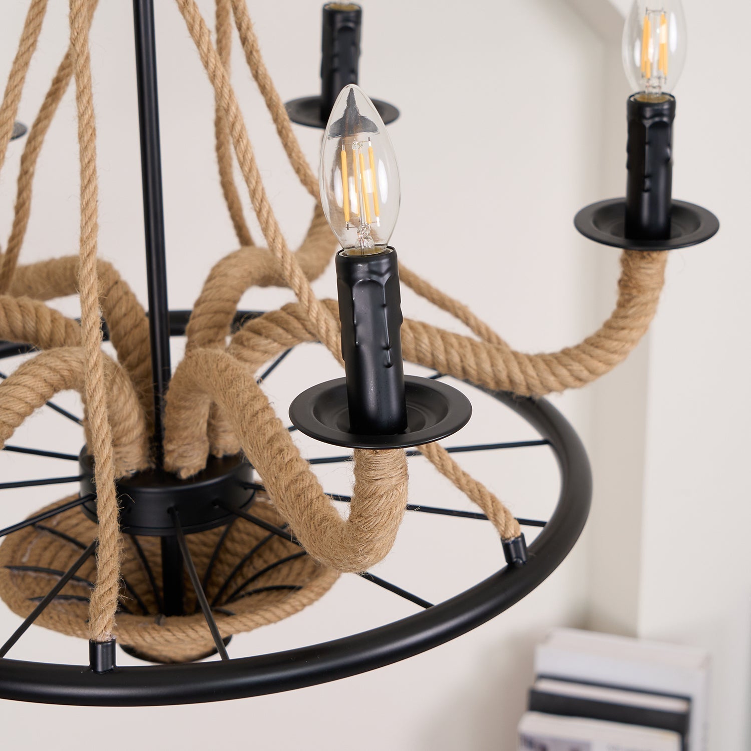Hemp Rope Industrial Large Wheel Chandelier - Letslighting