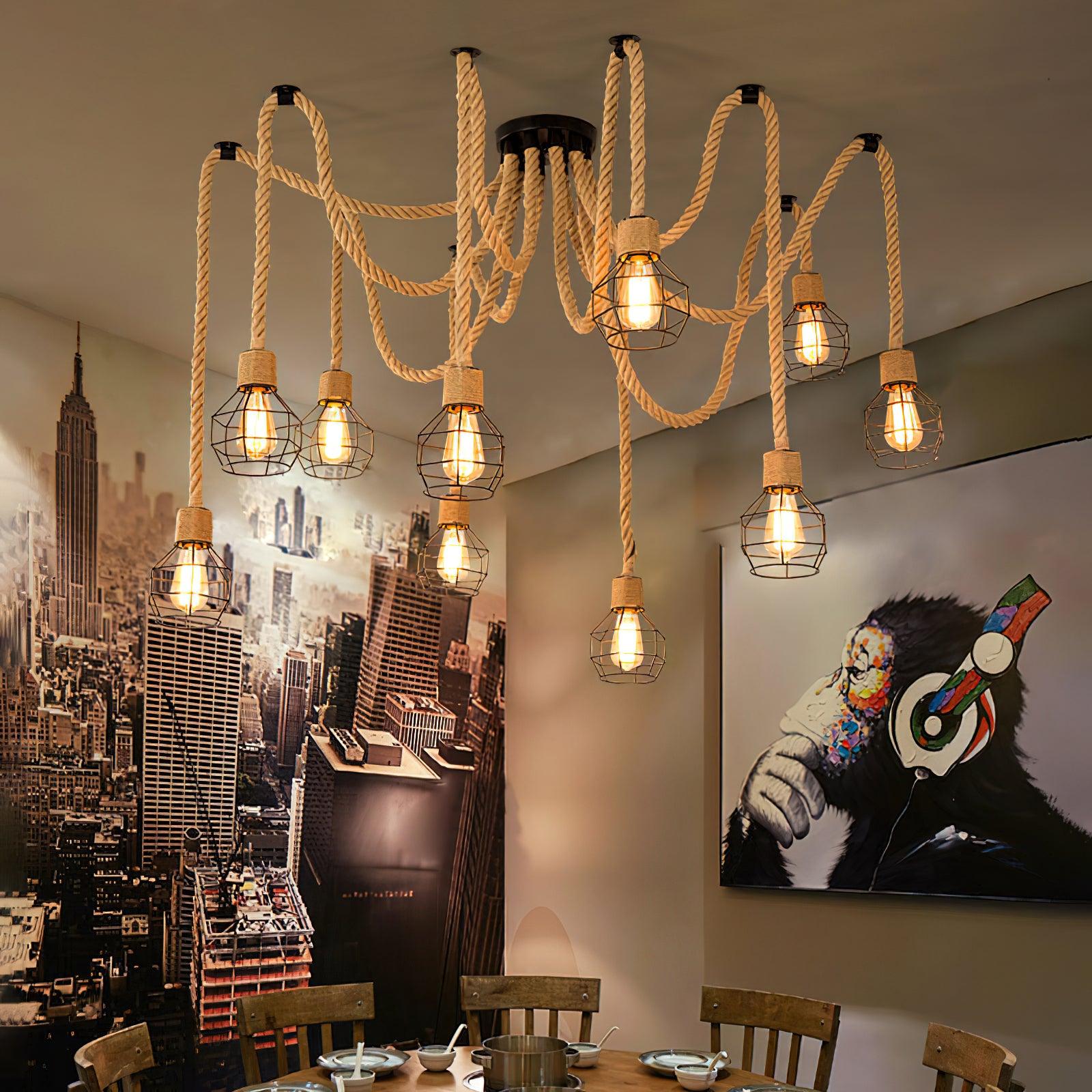 Hemp Rope Scattered Flower Chandelier - Letslighting