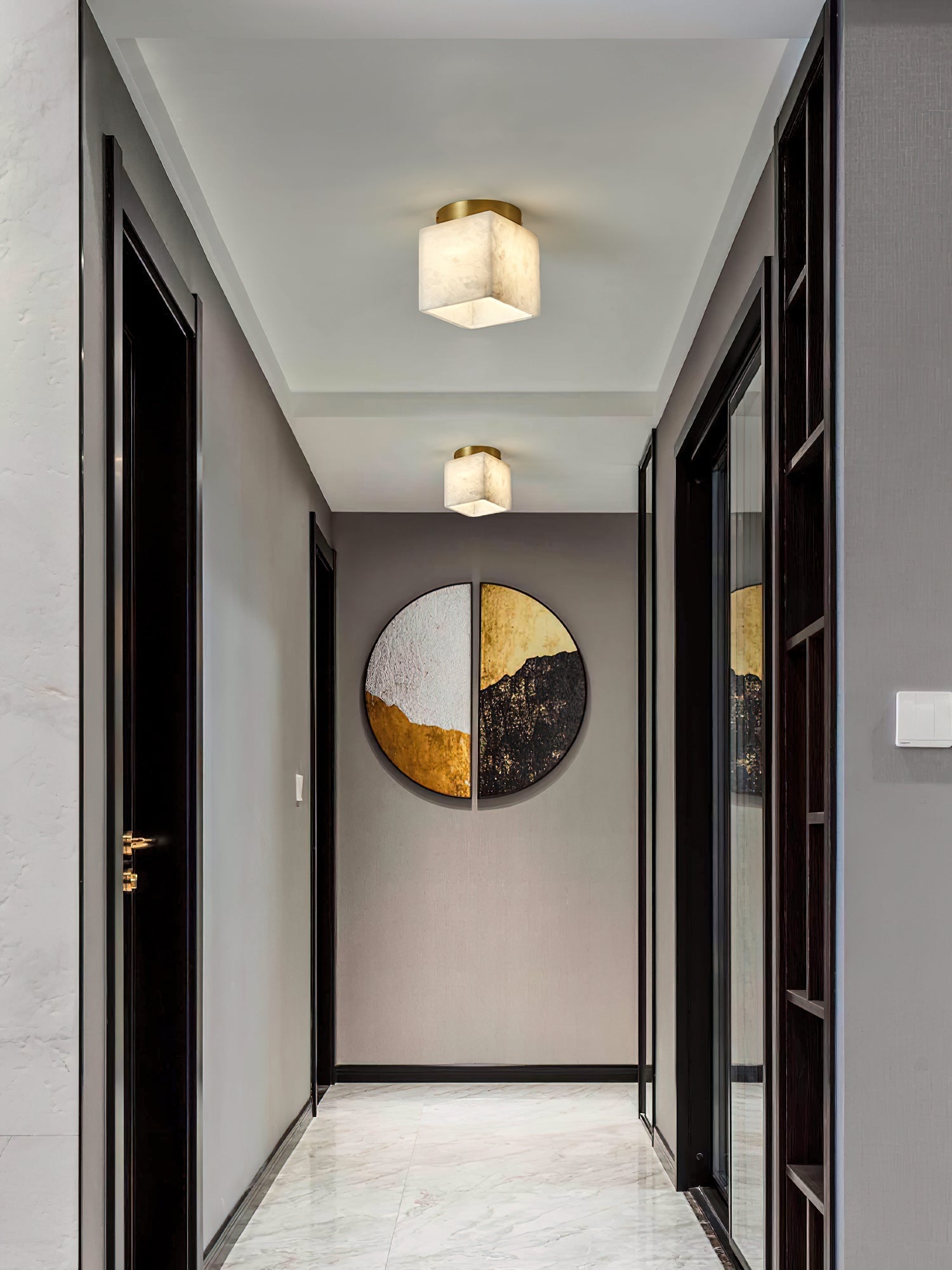 Usilia Modern Minimalist Brass Alabaster Ceiling Light - Lamp Copper