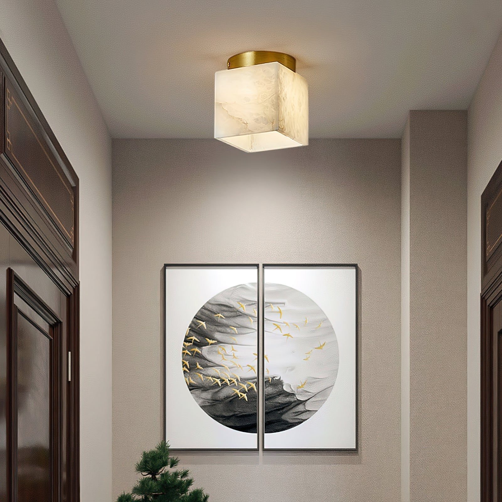 Usilia Modern Minimalist Brass Alabaster Ceiling Light - Lamp Copper