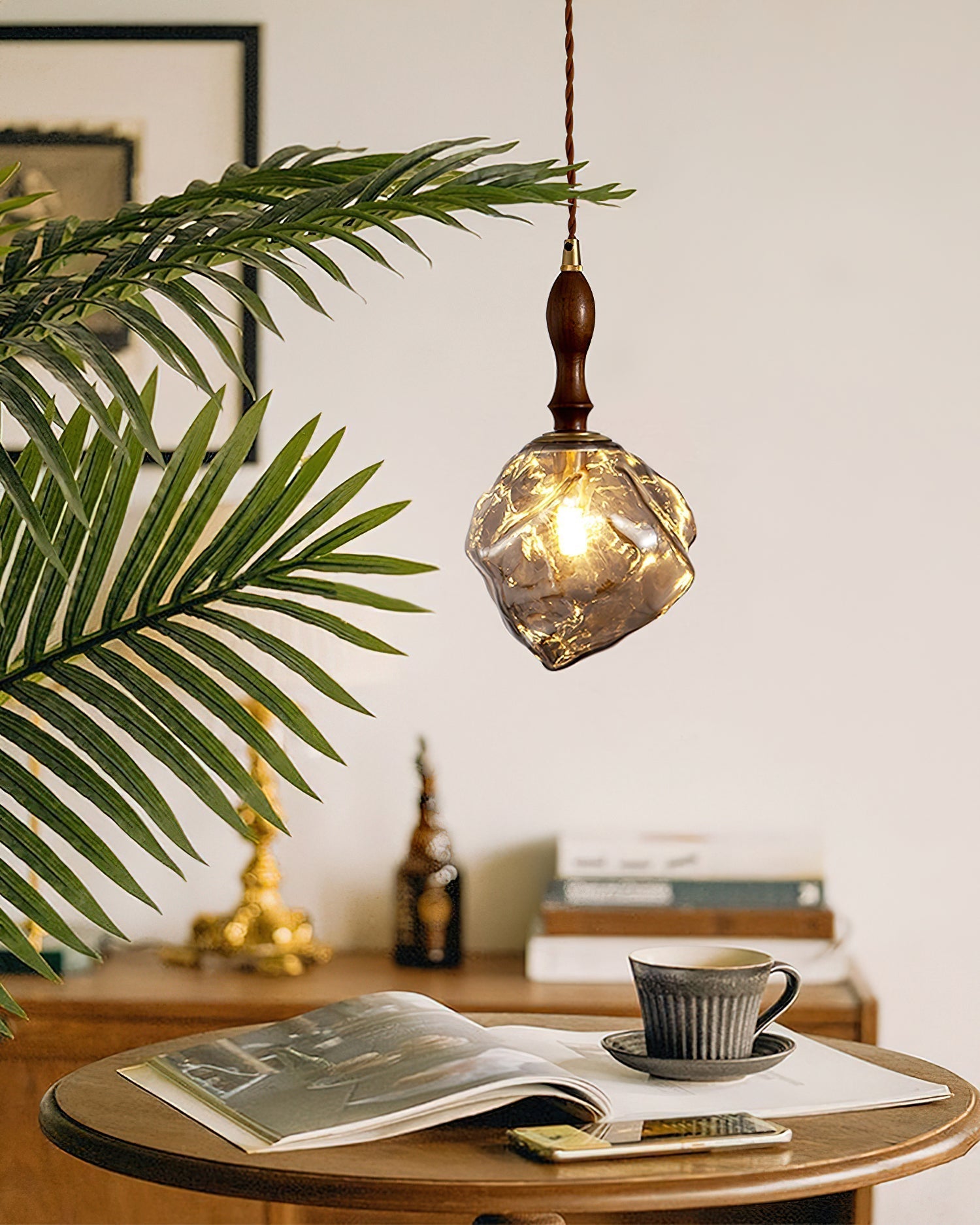 Pendant Light Walnut Wood Glass Cube - Letslighting