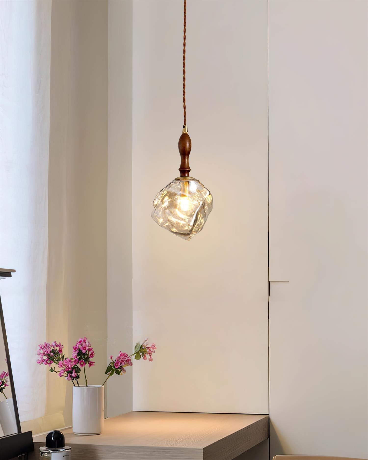 Pendant Light Walnut Wood Glass Cube - Letslighting