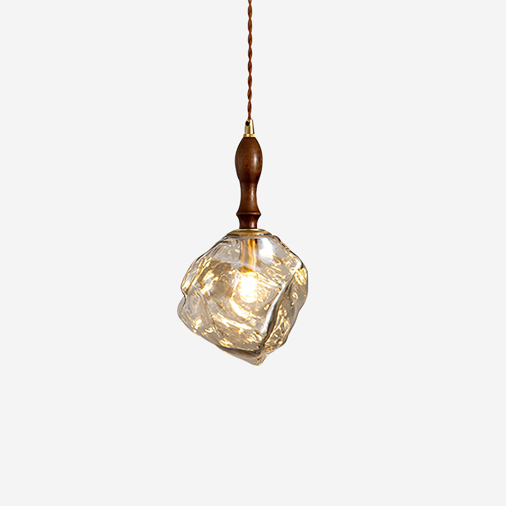 Pendant Light Walnut Wood Glass Cube - Letslighting
