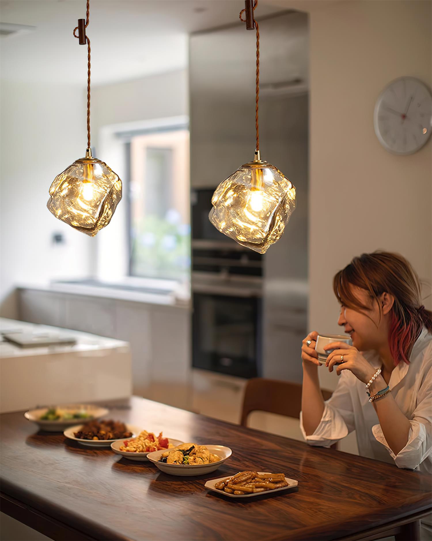 Pendant Light Walnut Wood Glass Cube - Letslighting