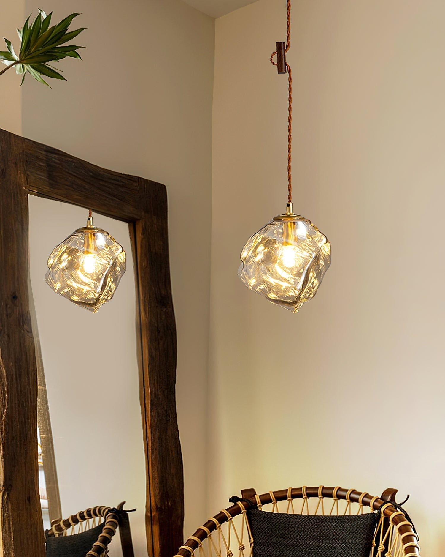 Pendant Light Walnut Wood Glass Cube - Letslighting