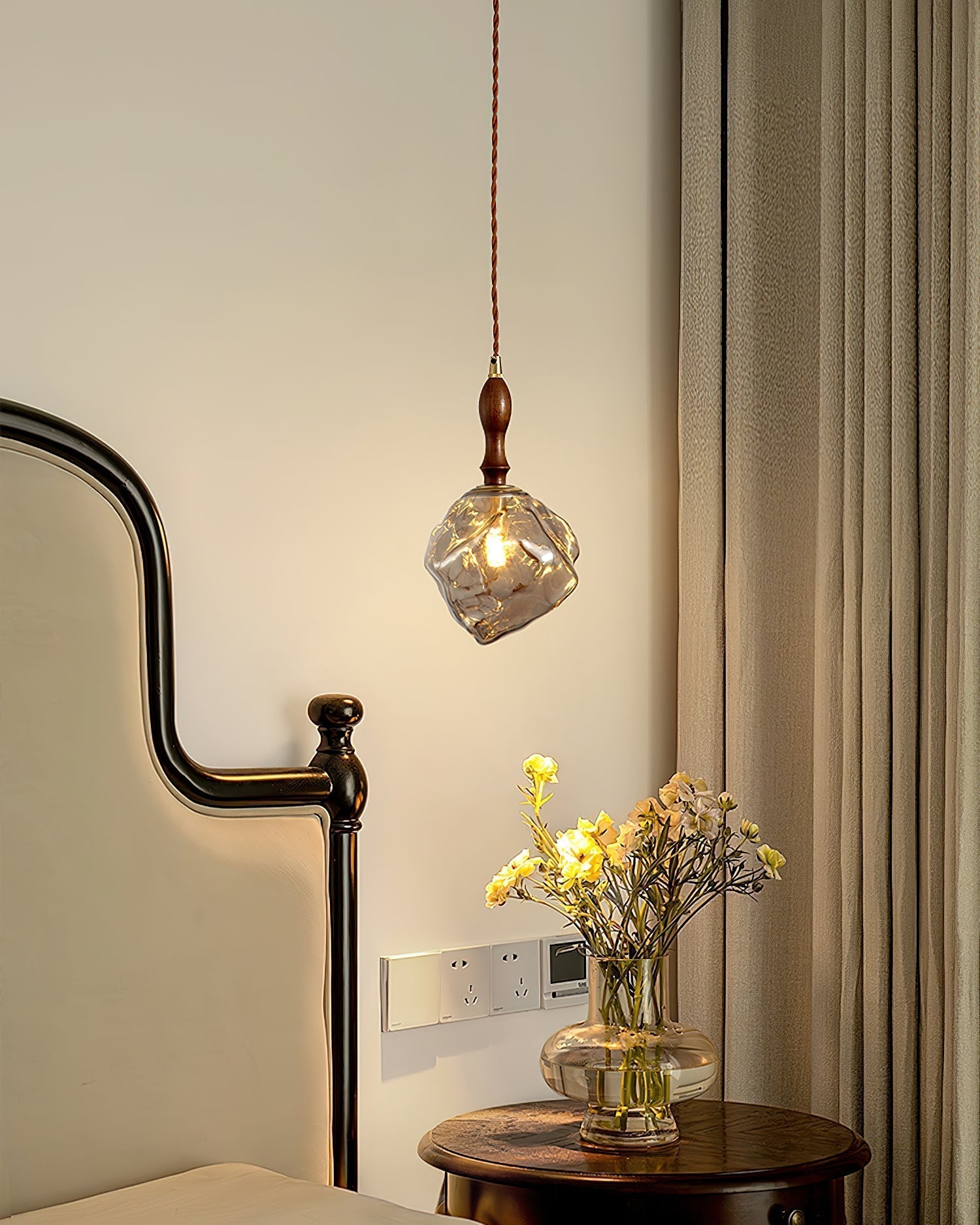 Pendant Light Walnut Wood Glass Cube - Letslighting