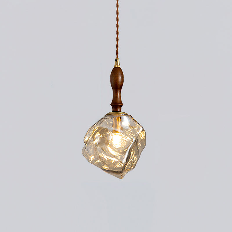 Pendant Light Walnut Wood Glass Cube - Letslighting