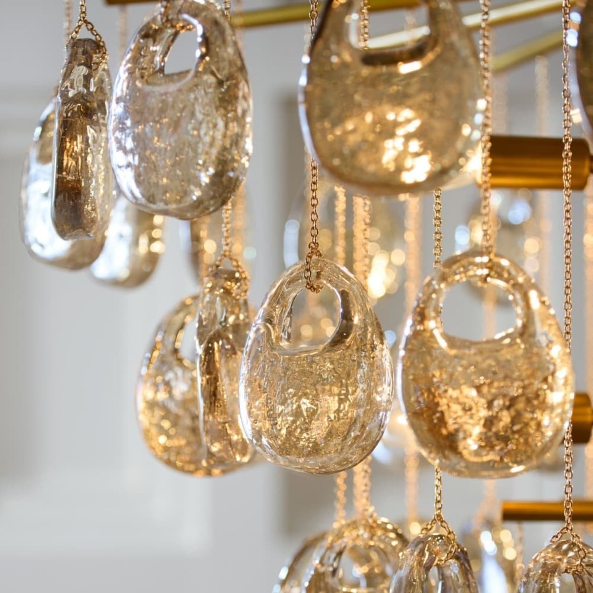 Aurora Chandelier Amber Seedy Glass Drop Antique Brass - Letslighting