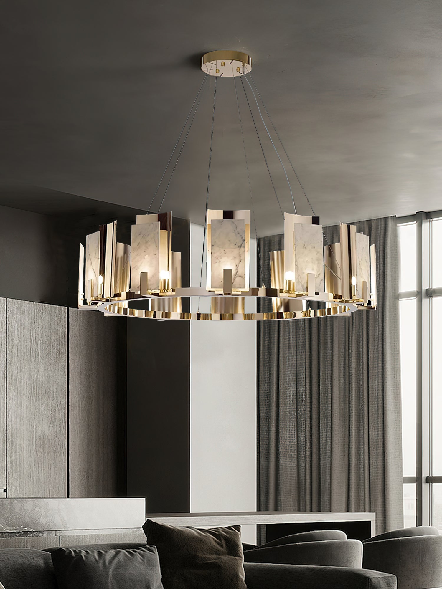 Nyraeila Postmodern Luxury Metal Alabaster Round Chandelier - Lamp Copper