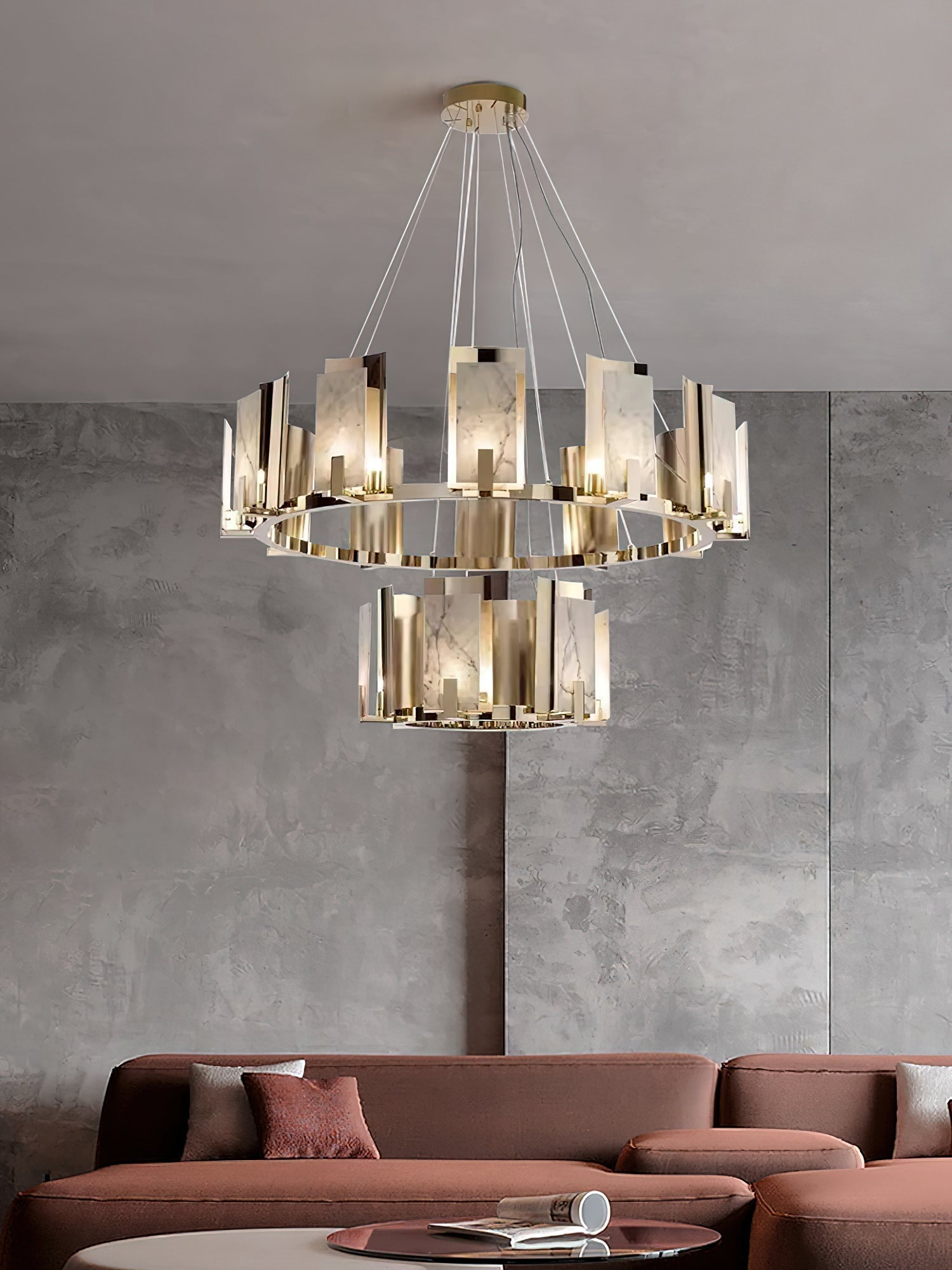 Nyraeila Postmodern Luxury Metal Alabaster Round Chandelier - Lamp Copper