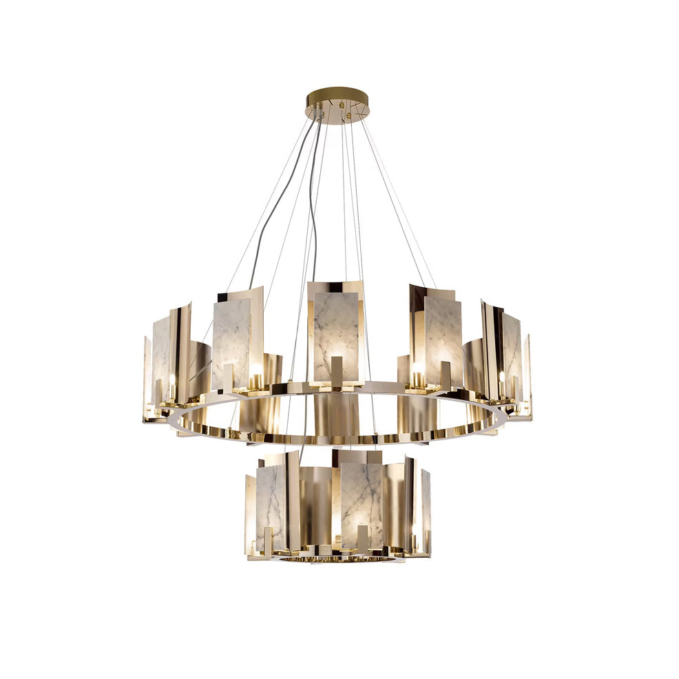 Nyraeila Postmodern Luxury Metal Alabaster Round Chandelier - Lamp Copper