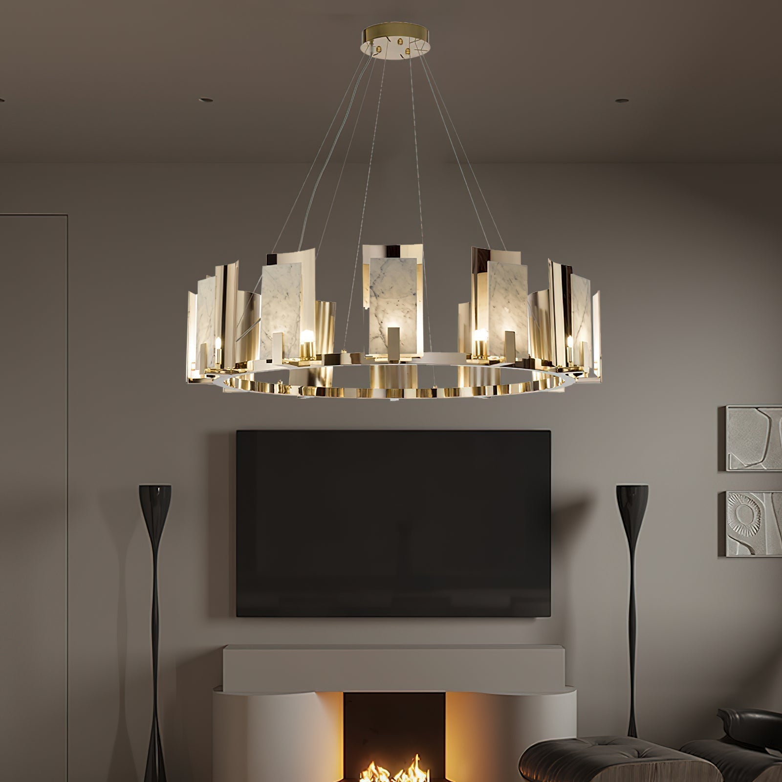 Nyraeila Postmodern Luxury Metal Alabaster Round Chandelier - Lamp Copper