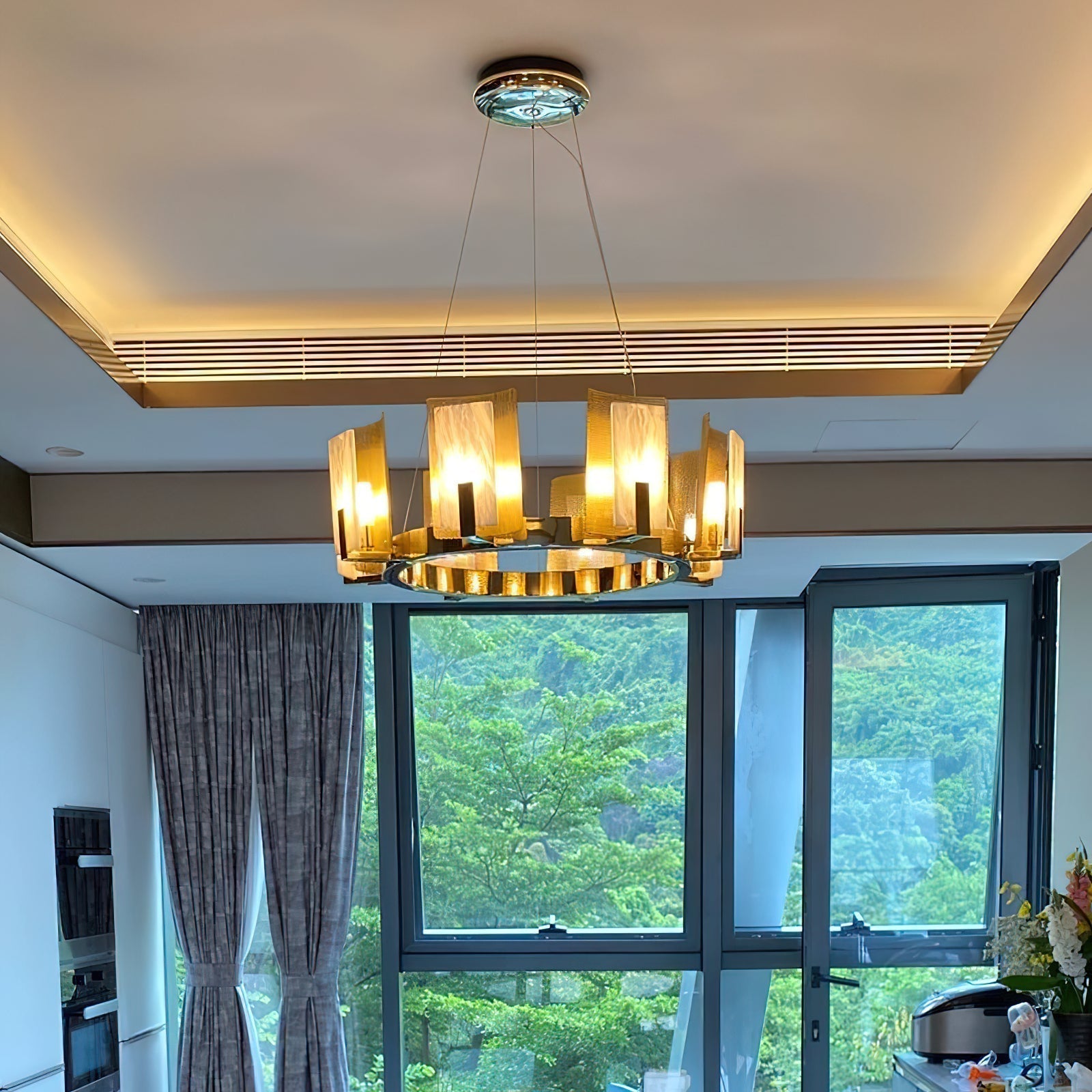 Nyraeila Postmodern Luxury Metal Alabaster Round Chandelier - Lamp Copper