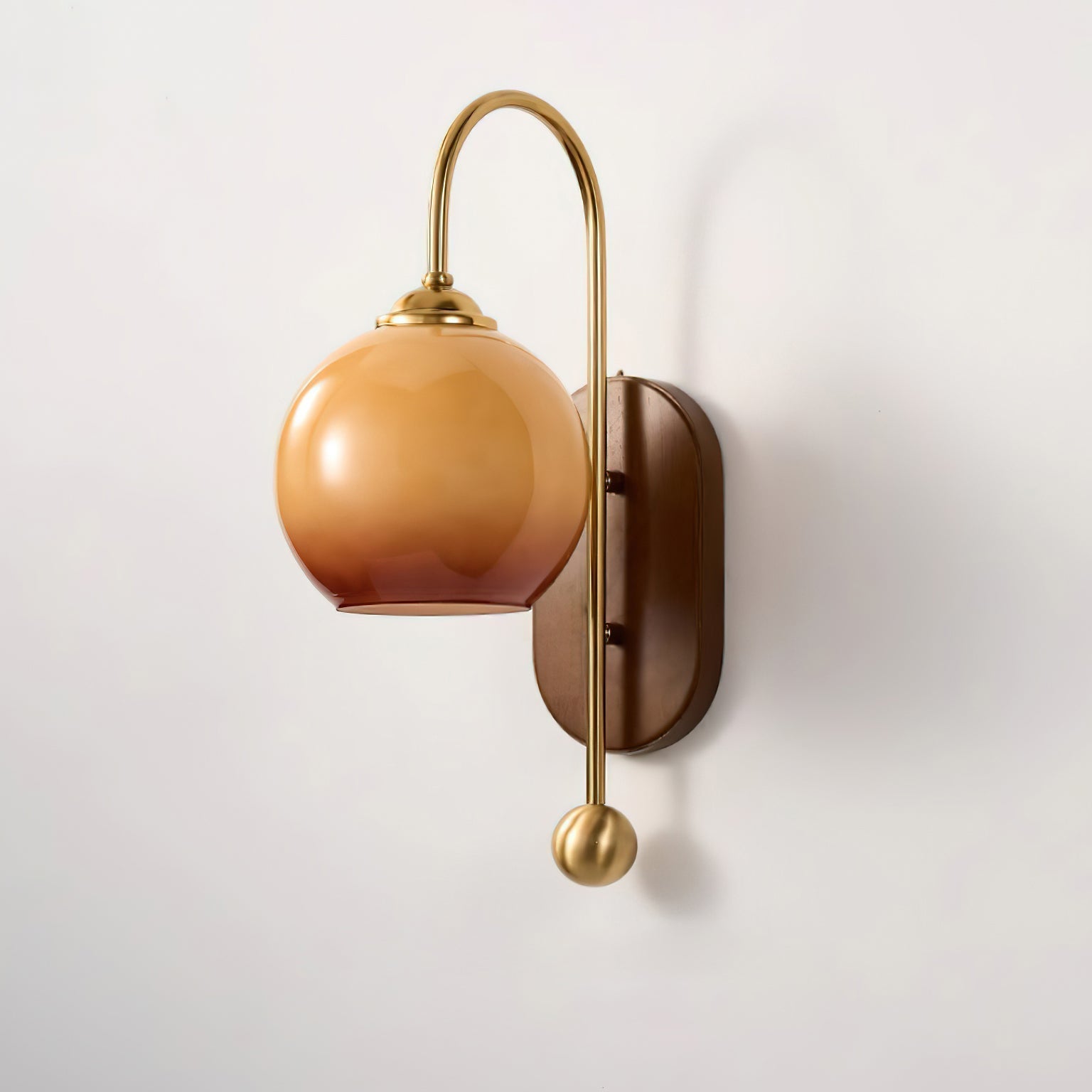 Wall Lamp Metal and Glass Smooth Globe with Wooden Backplate - Letslighting