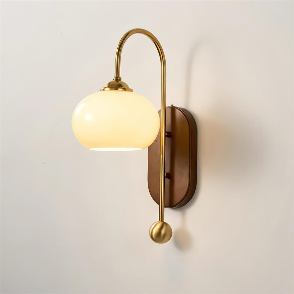 Wall Lamp Metal and Glass Smooth Globe with Wooden Backplate - Letslighting