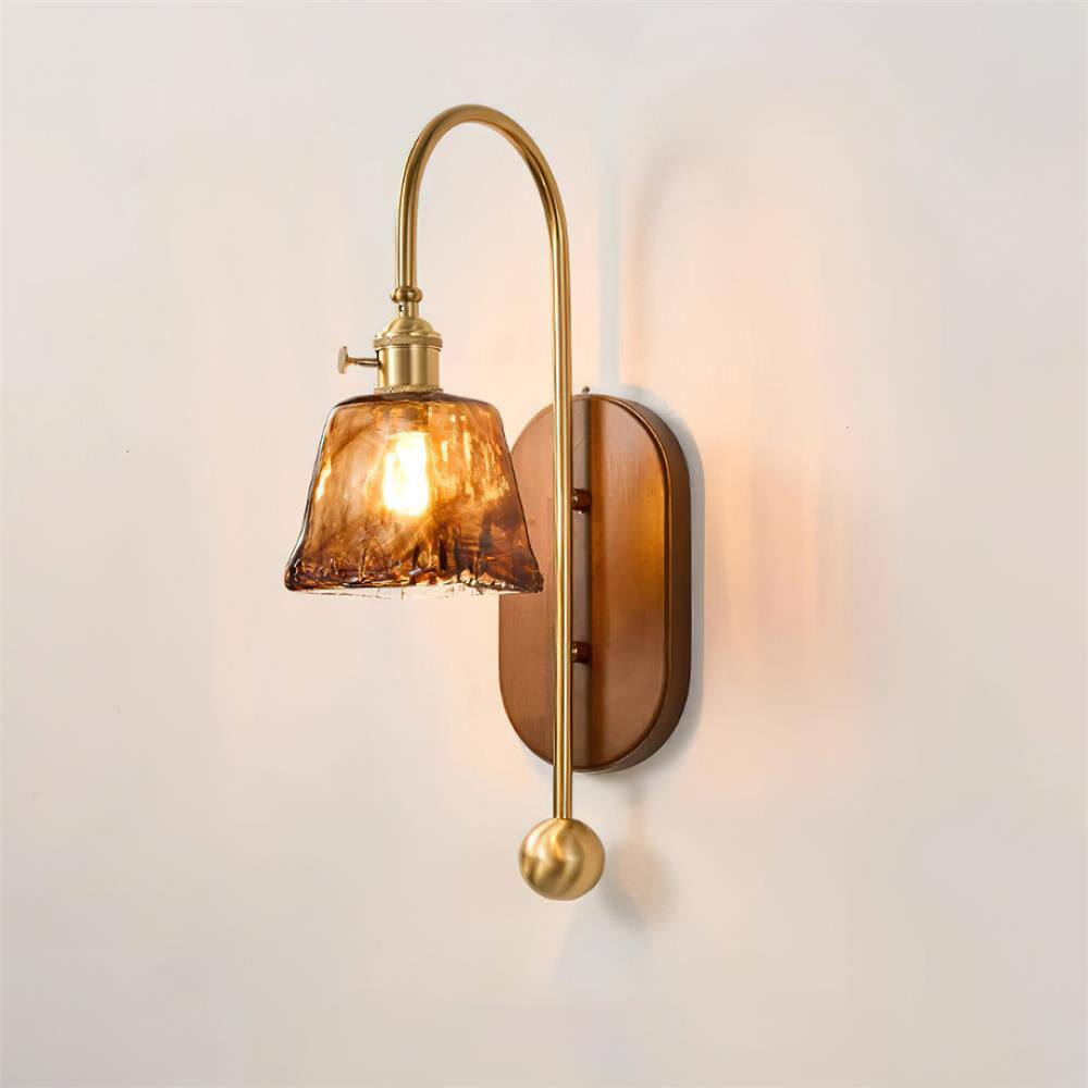 Wall Lamp Metal and Glass Smooth Globe with Wooden Backplate - Letslighting