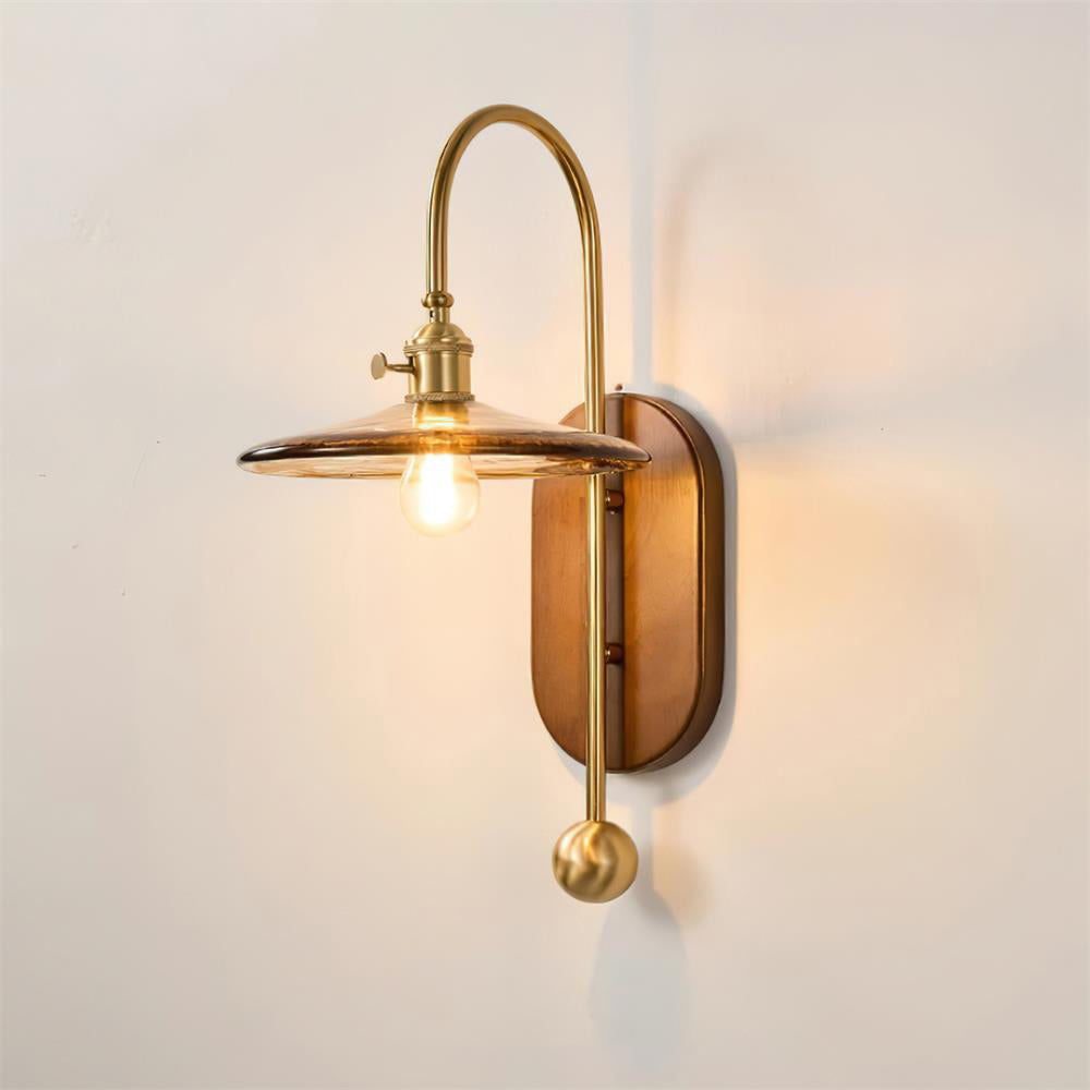 Wall Lamp Metal and Glass Smooth Globe with Wooden Backplate - Letslighting