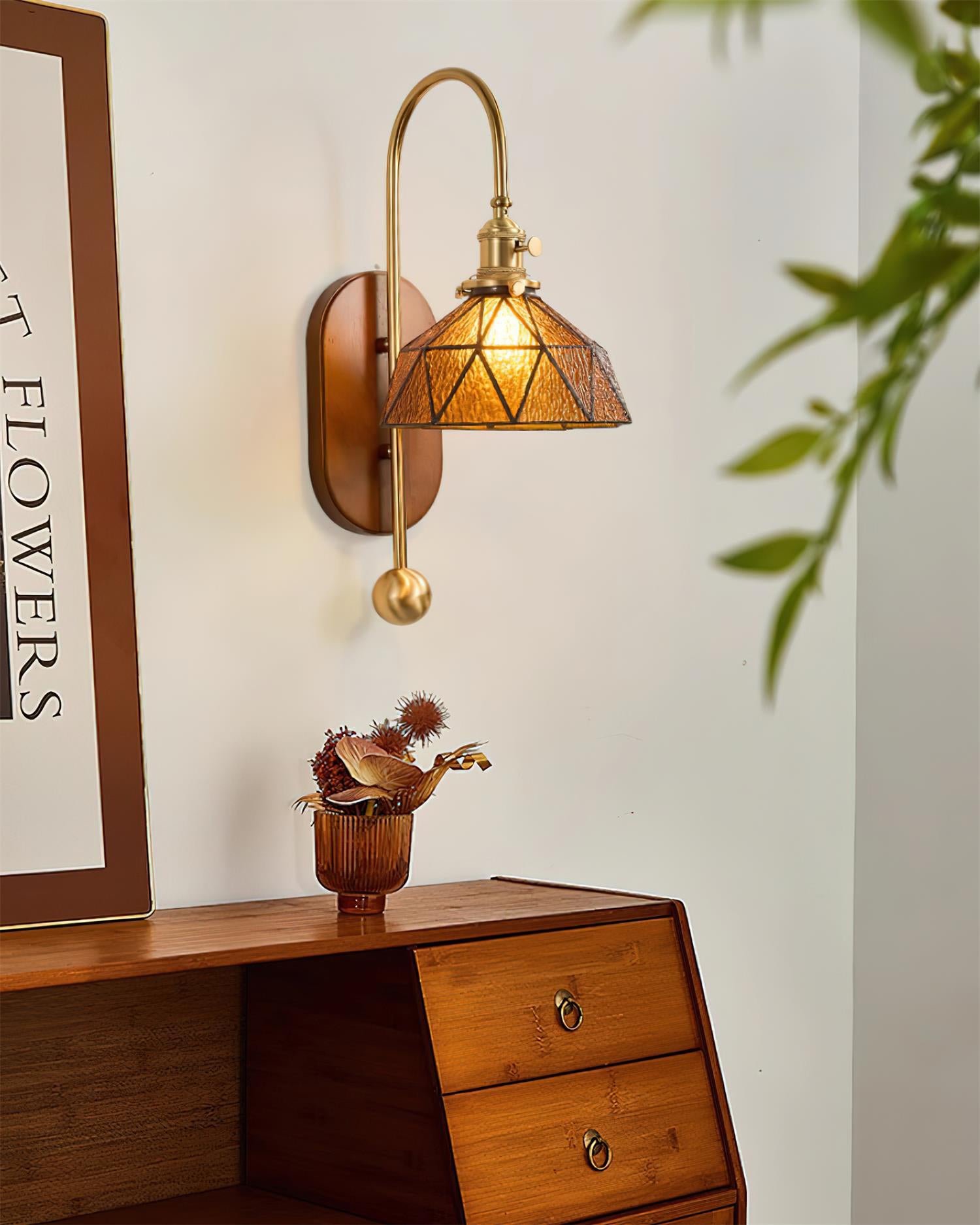 Wall Lamp Metal and Glass Smooth Globe with Wooden Backplate - Letslighting