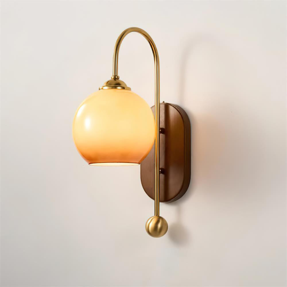 Wall Lamp Metal and Glass Smooth Globe with Wooden Backplate - Letslighting