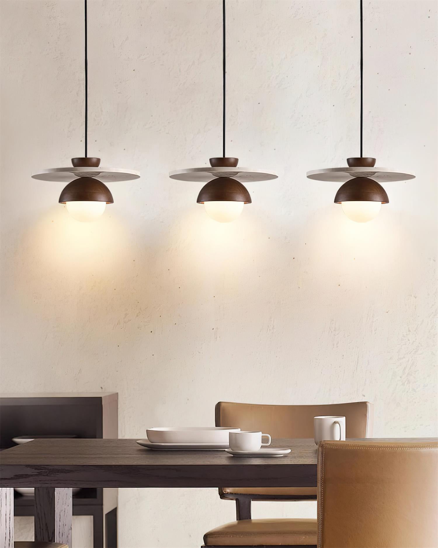Pendant Lamp Glass Globe Travertine Disc Walnut Wood Natural - Letslighting