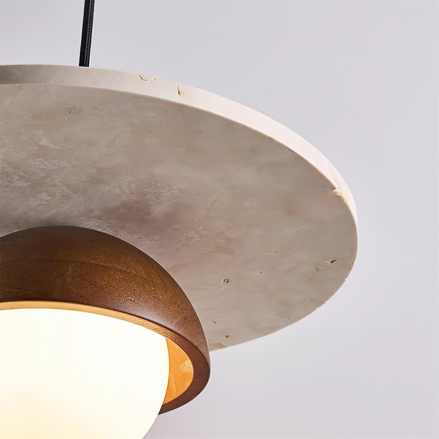 Pendant Lamp Glass Globe Travertine Disc Walnut Wood Natural - Letslighting