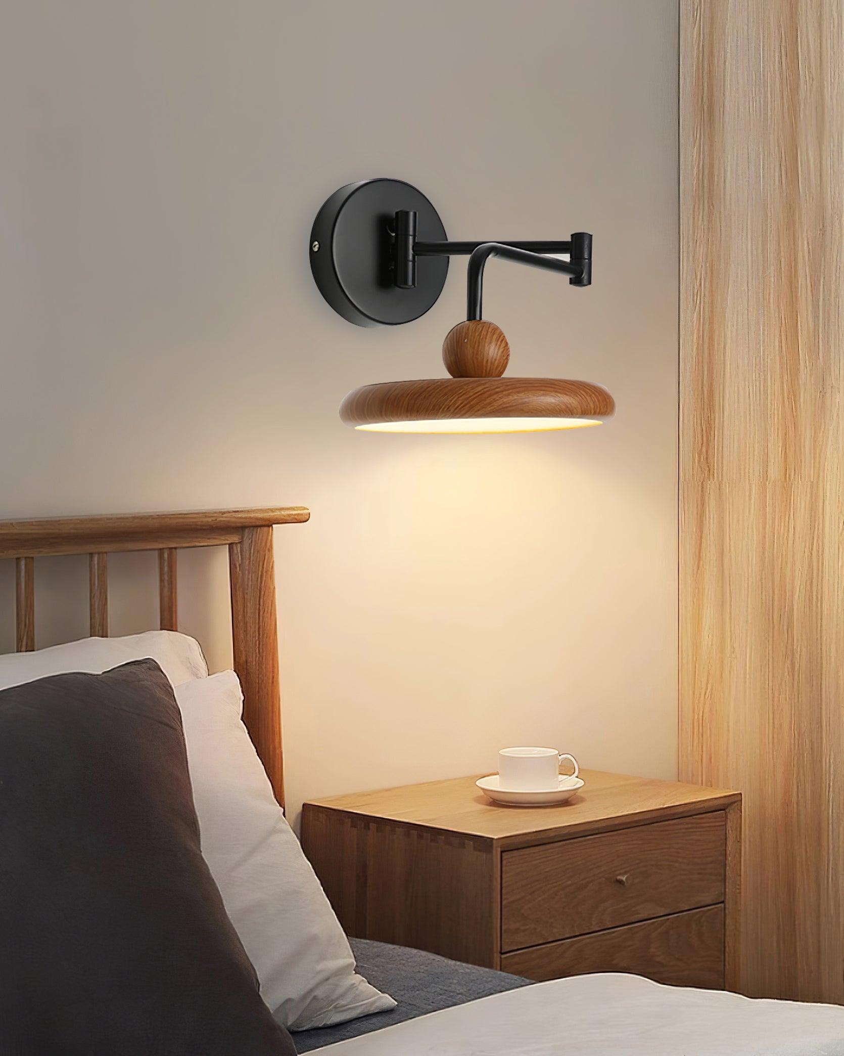 Kenshika Wooden Disc Black Wall Light - Letslighting