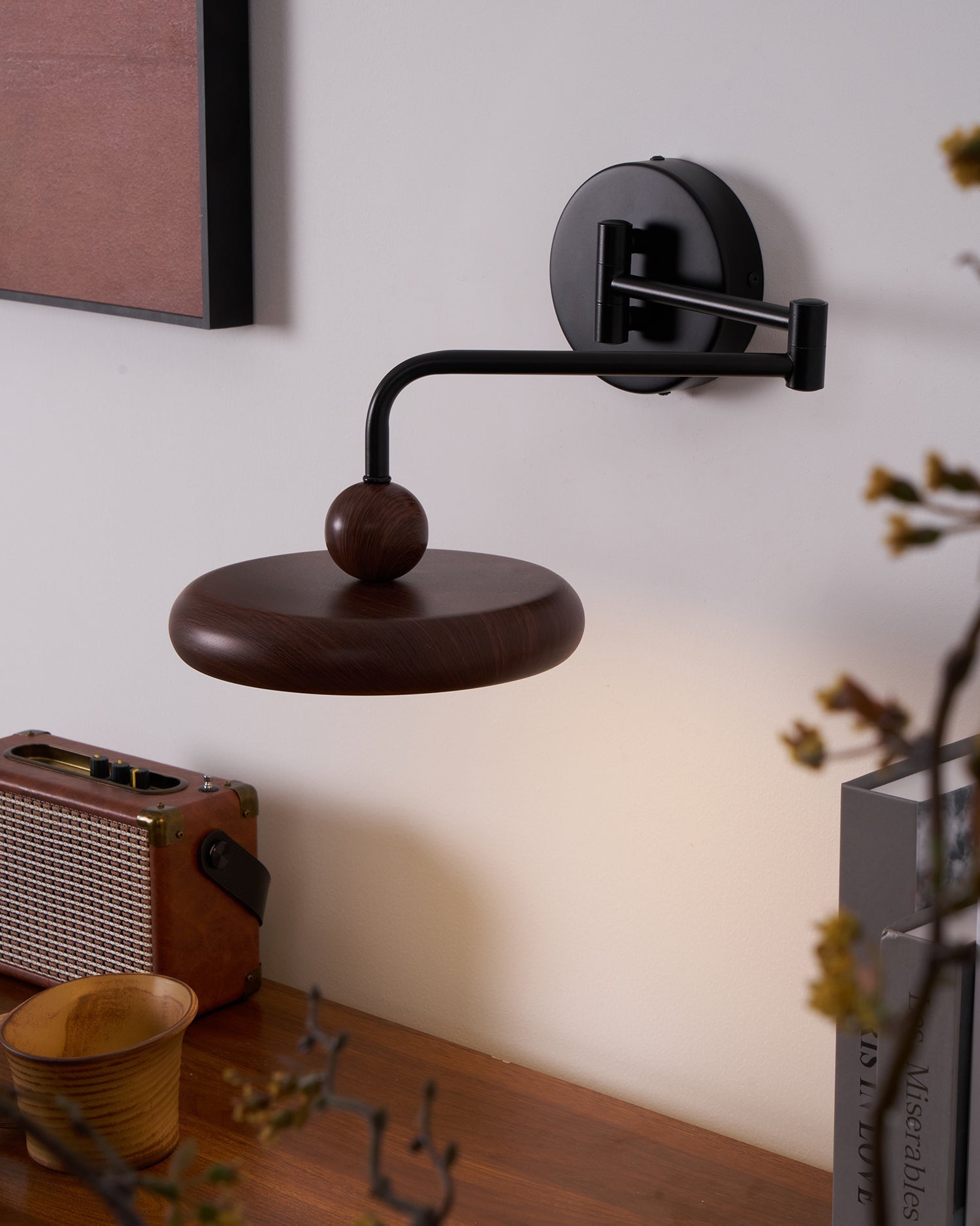 Kenshika Wooden Disc Black Wall Light - Letslighting