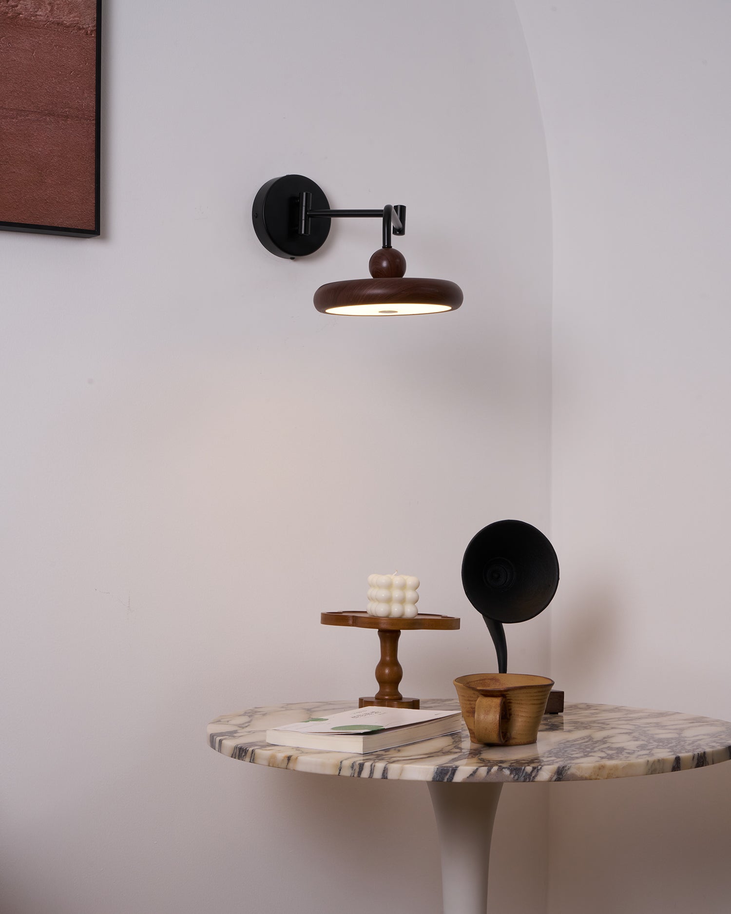 Kenshika Wooden Disc Black Wall Light - Letslighting