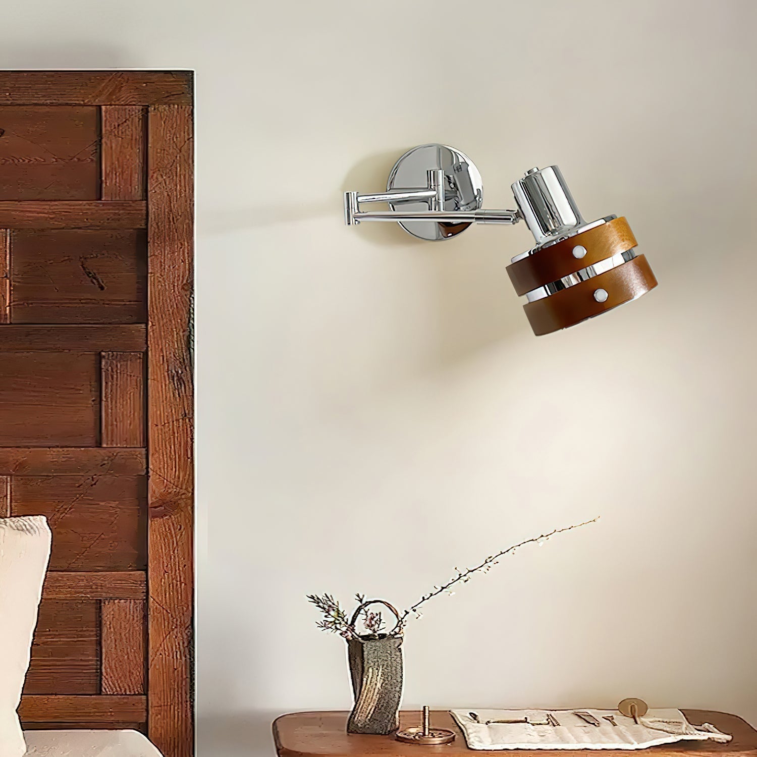 Wall Lamp Metal & Wood Barrel Shade Adjustable Mid-Century - Letslighting