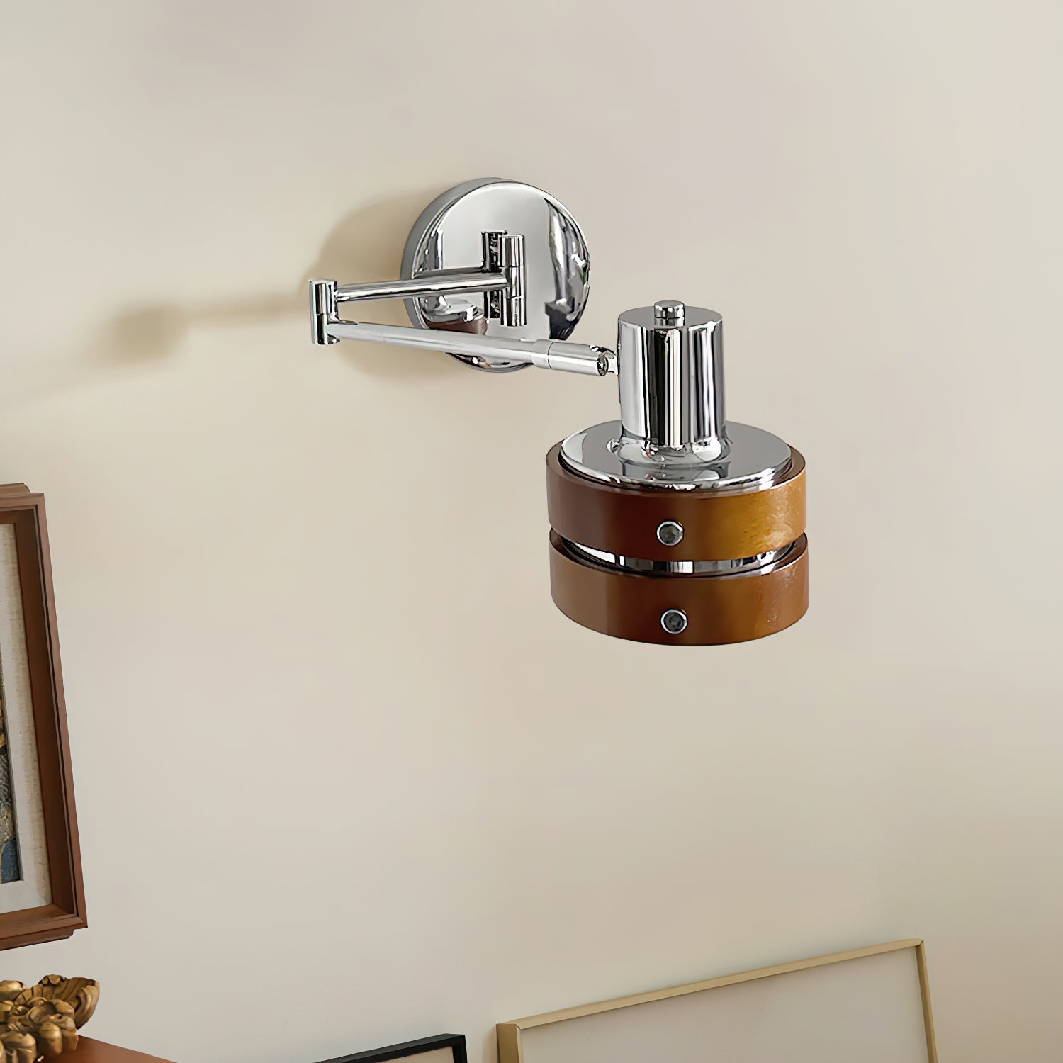 Wall Lamp Metal & Wood Barrel Shade Adjustable Mid-Century - Letslighting